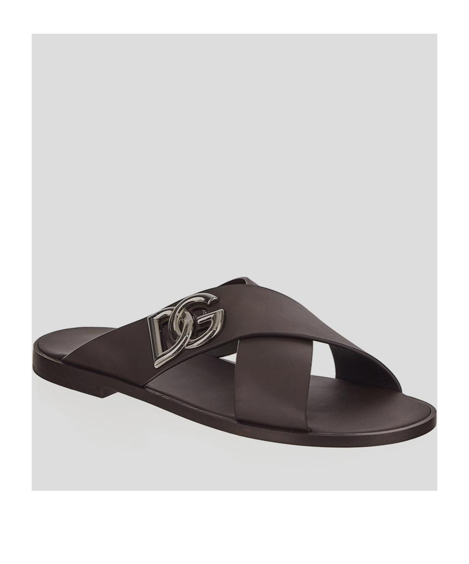 Shop Dolce & Gabbana Logo-plaque Leather Sandals In Black