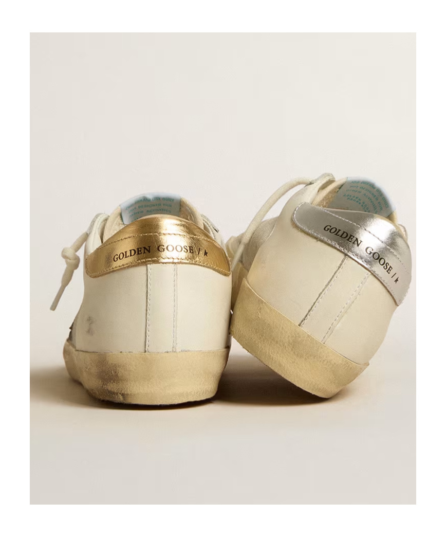 Golden Goose Super-star In White Leather And Suede With Silver And Gold Leather Star In Neutral