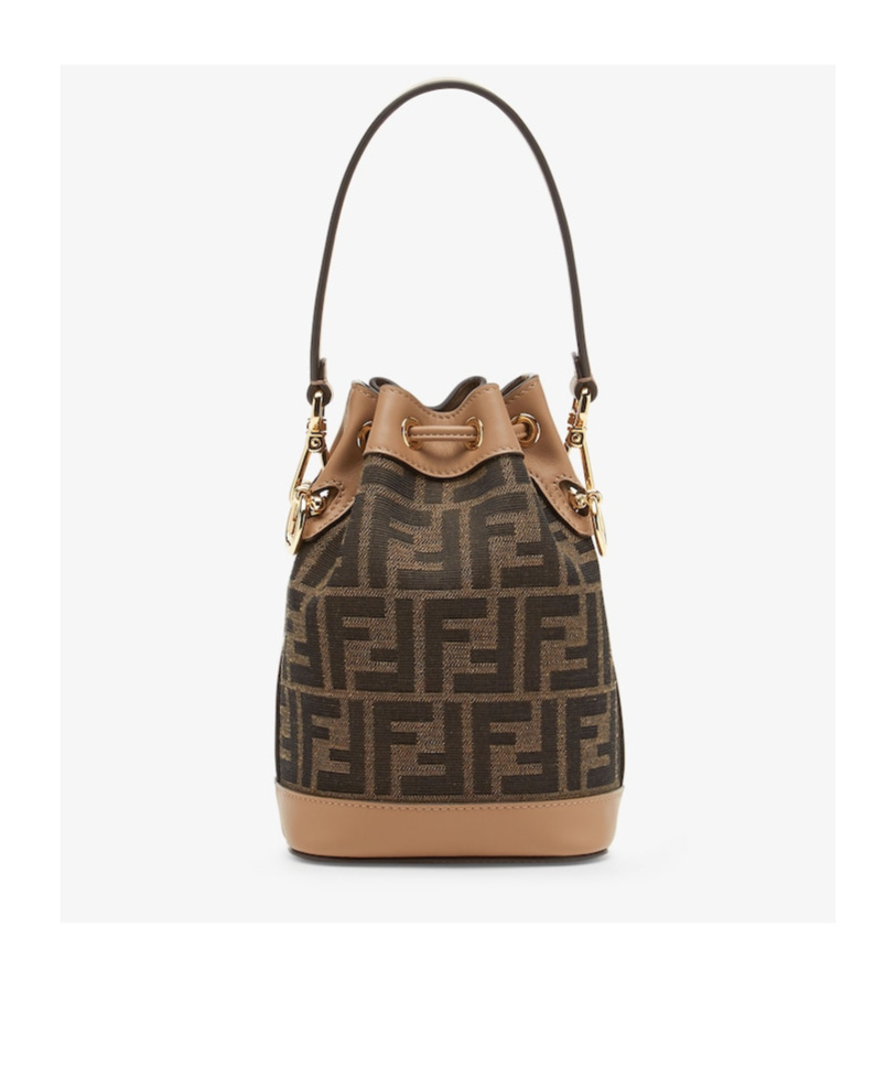 Fendi Women Mini Mon Tresor Ff Jacquard Fabric And Leather Bucket Bag In Brown