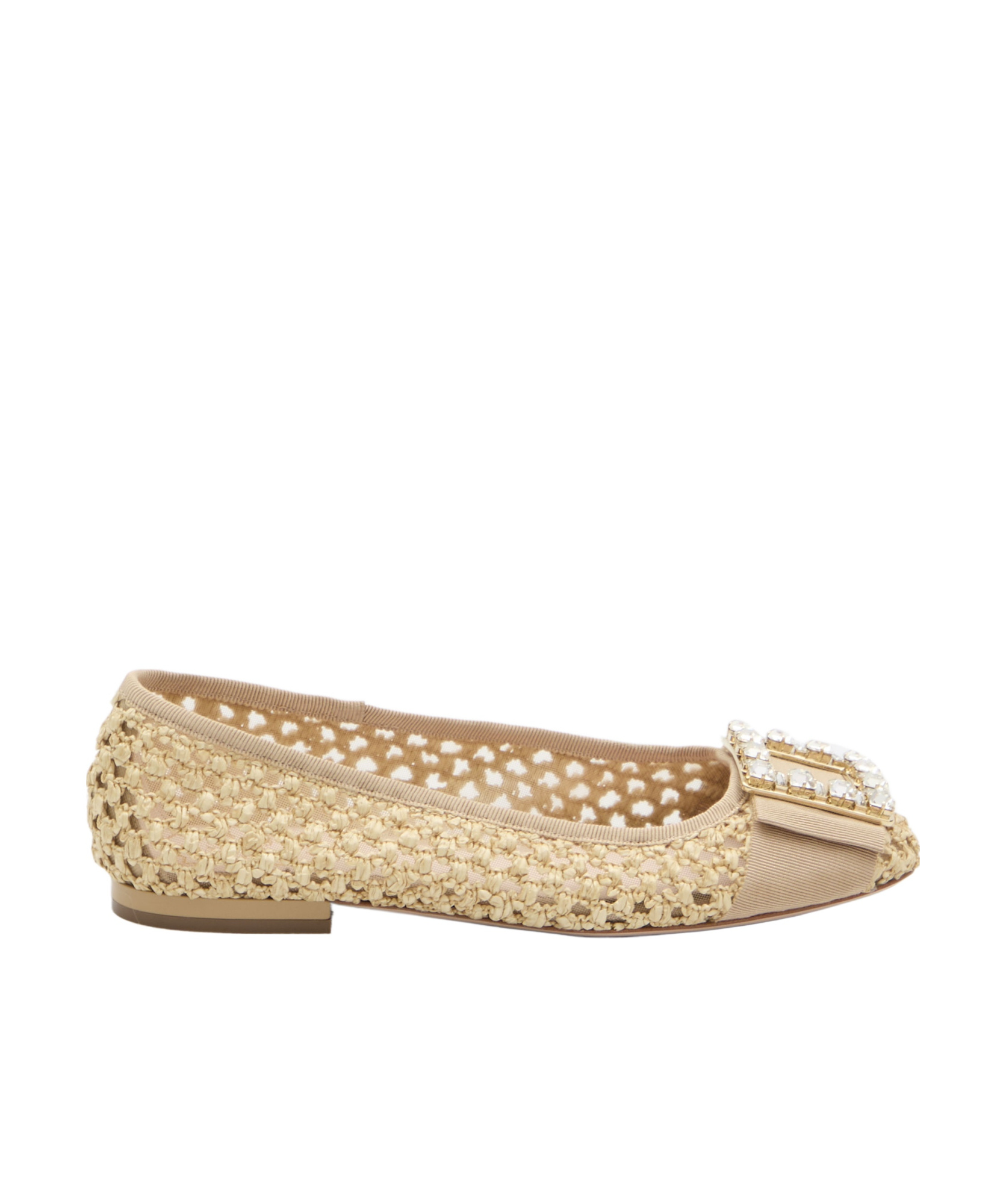 Roger Vivier Tres Vivier Raffia Strass Ballerina Flats In Nude