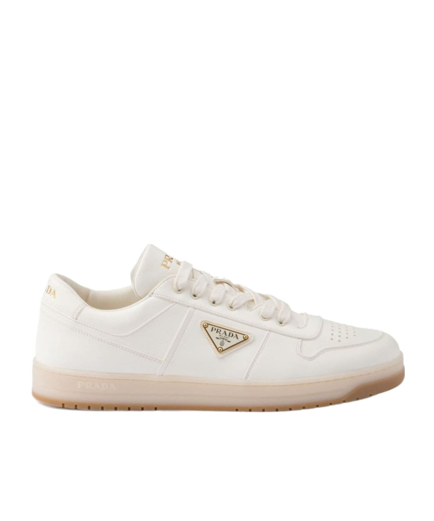 Prada Ivory Leather Lace-up Sneakers In Nude