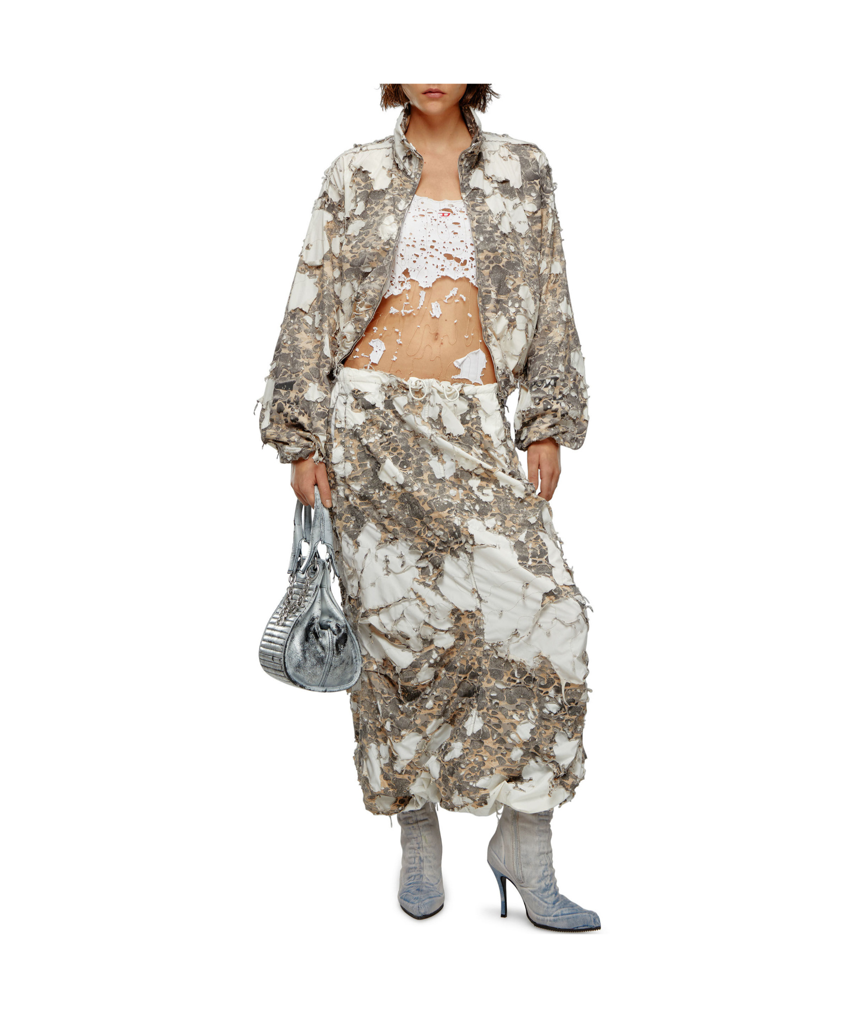 Diesel Tulle Tank Top With Destroyed Jersey In White
