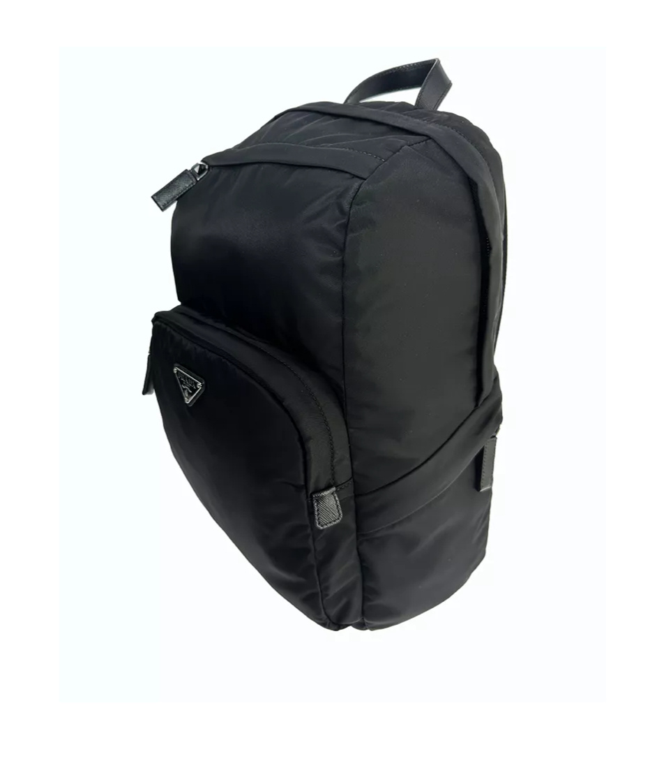 Prada Structured Leather Backpack With Logo Zipper Closure In Black