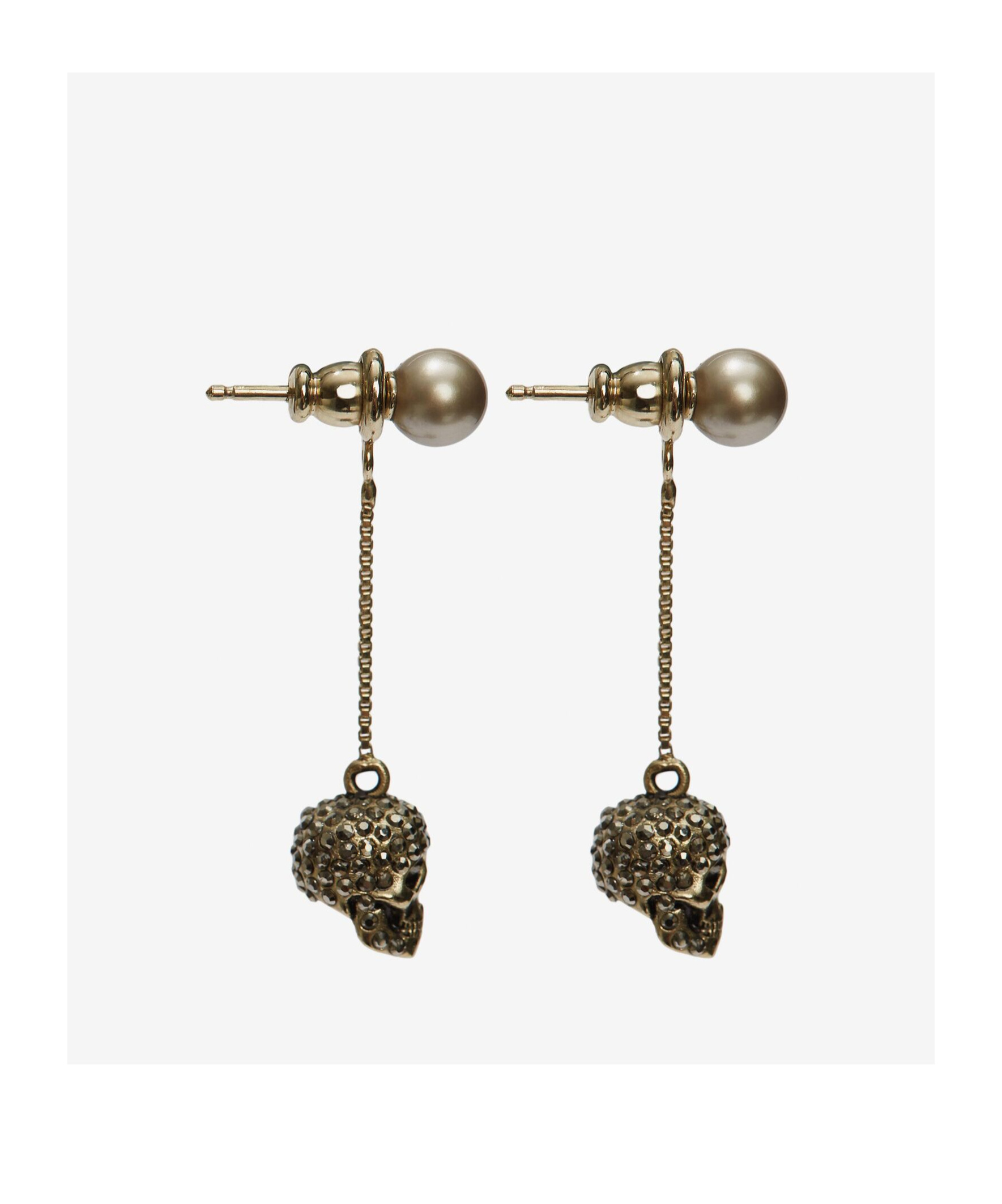 Alexander Mcqueen Skull Pearl Drop Earrings In Multicolor