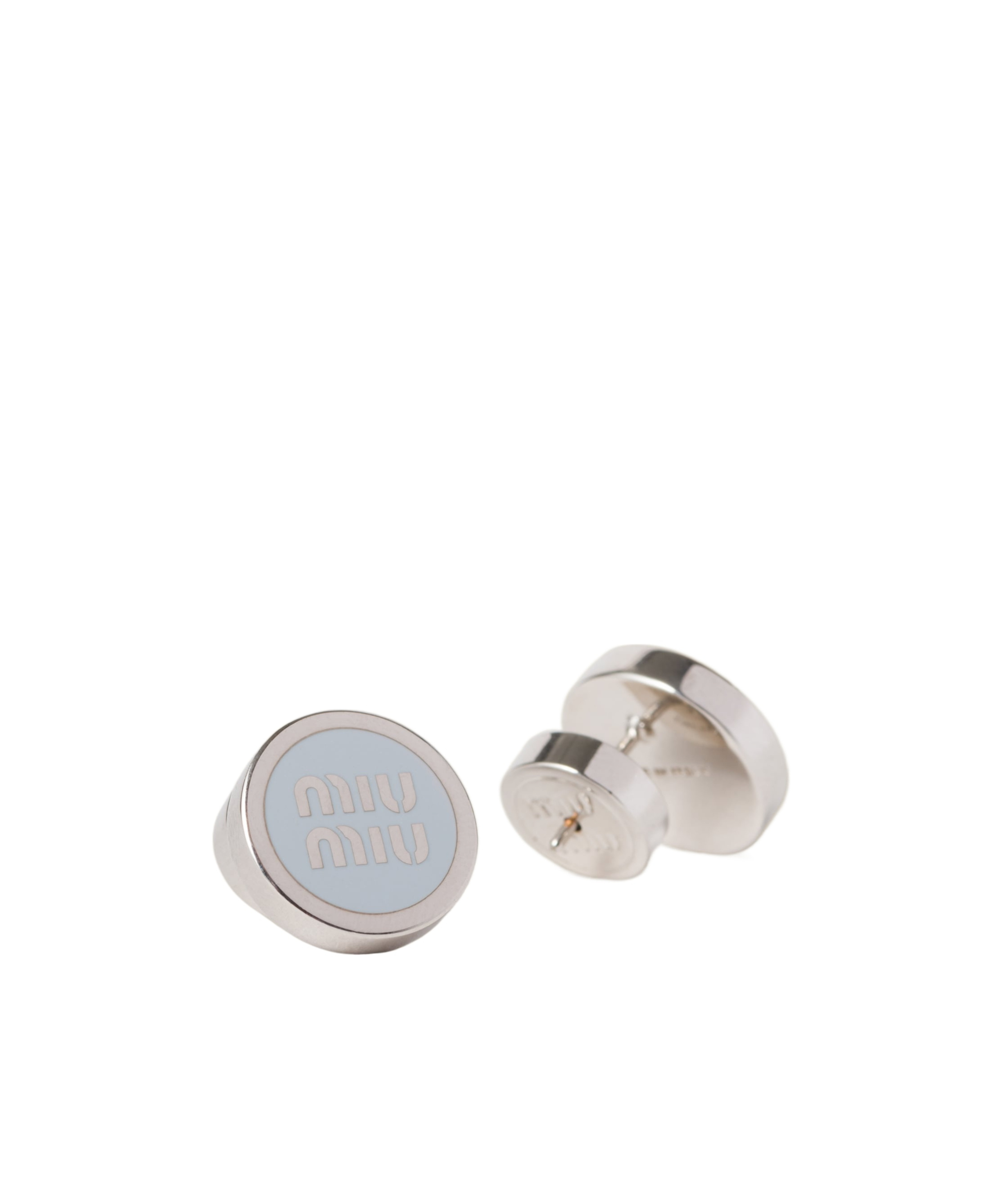 Miu Miu Logo Pattern Earrings In Gray