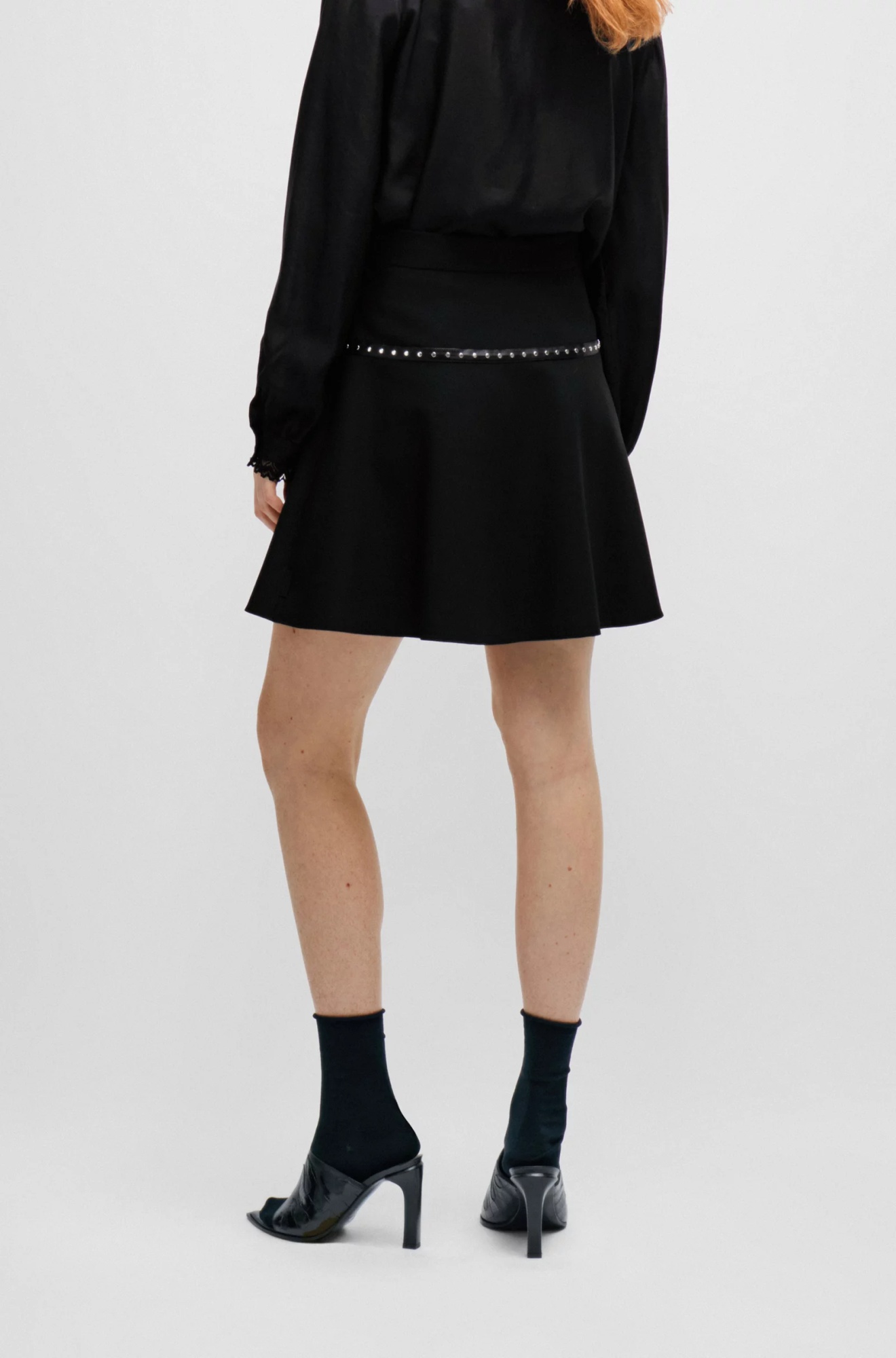 Hugo Boss Regular-fit Mini Skirt With Stud Trim In Black
