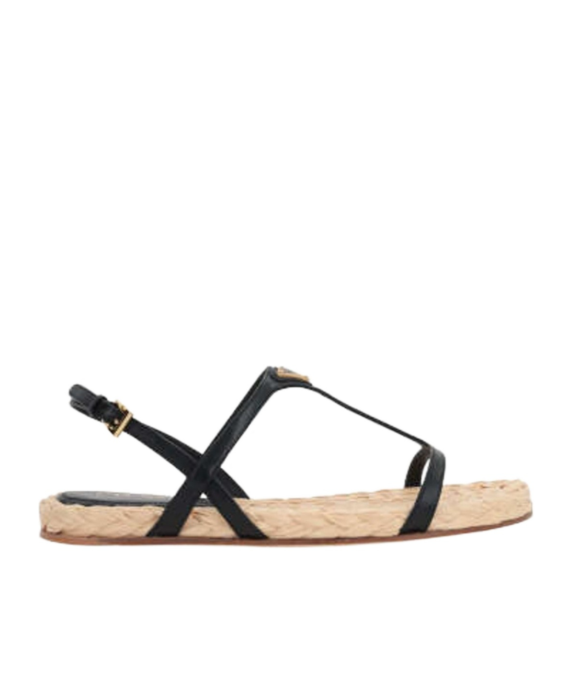 Prada Enamel Triangle-logo Flat Sandals In Black