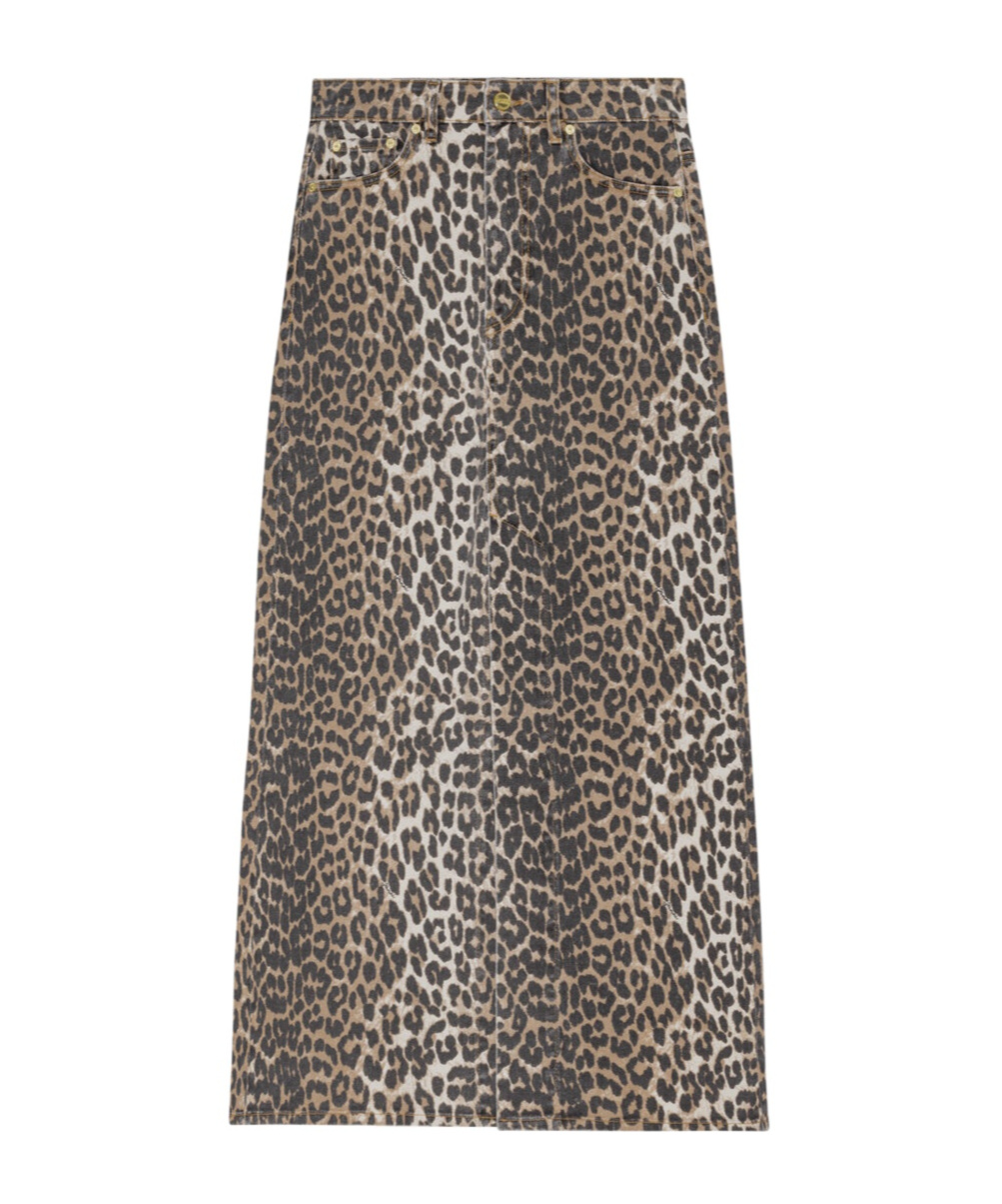 Ganni + Net Sustain Leopard-print Organic Denim Maxi Skirt In Black