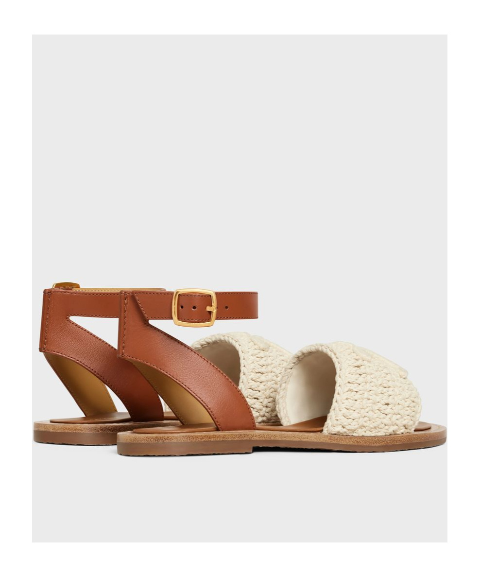 Celine Logo Flat Sandals In Brown