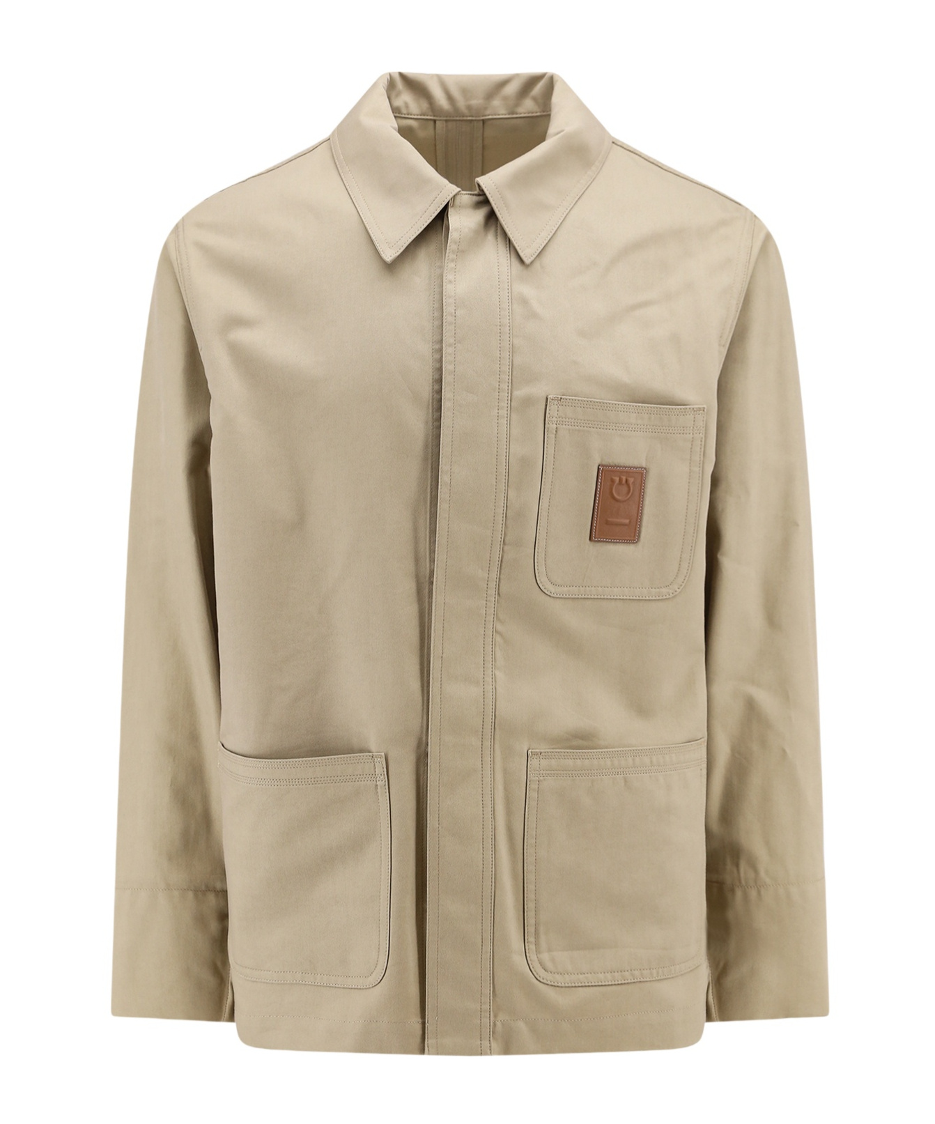 Ferragamo Men Cotton And Viscose Jacket With Gancini Leather Patch In Nude