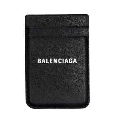 Balenciaga Cash Magnetic Leather Card Holder In Black