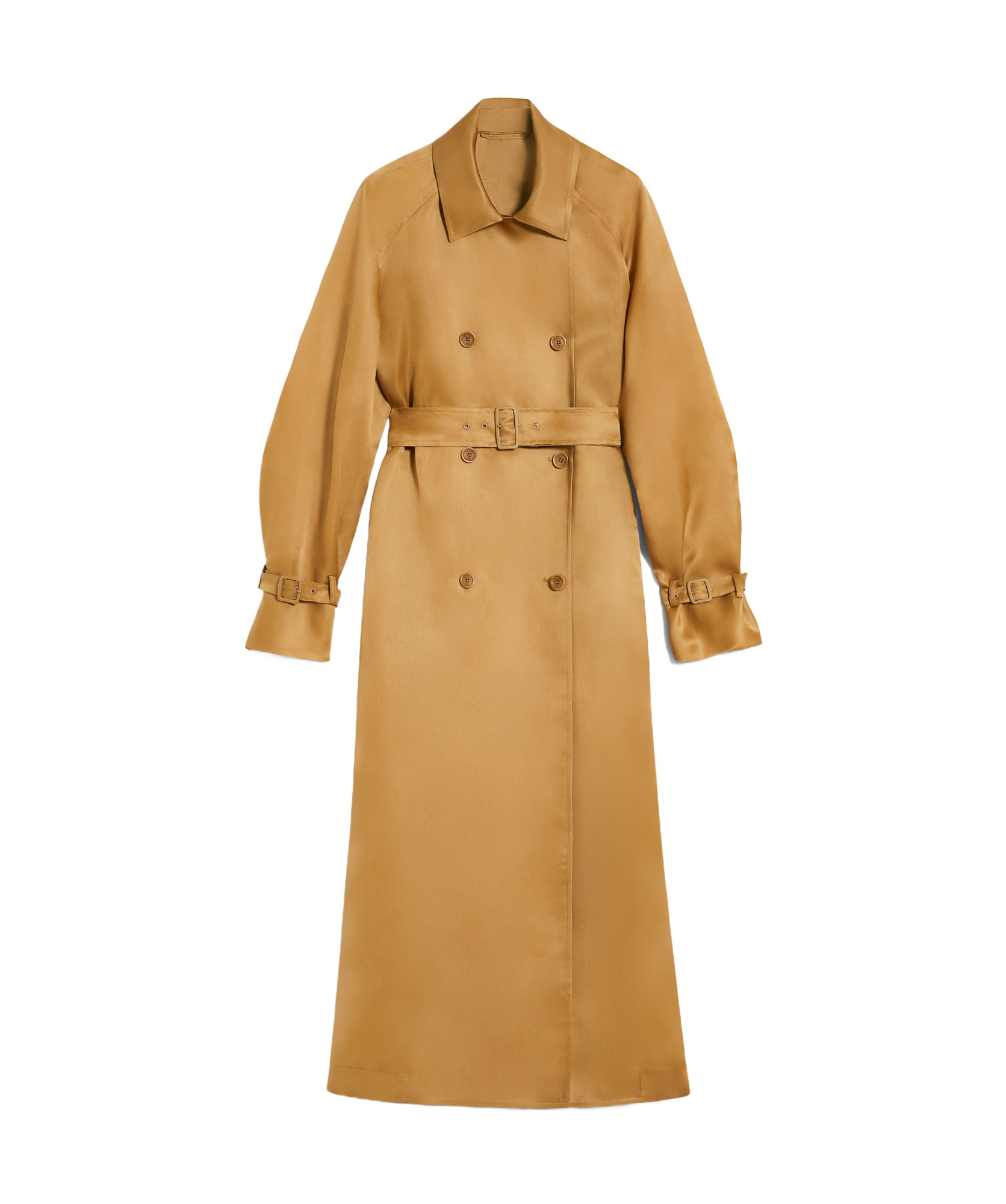 Max Mara Long Double Breasted Coat With Belted Cuffs In Nude
