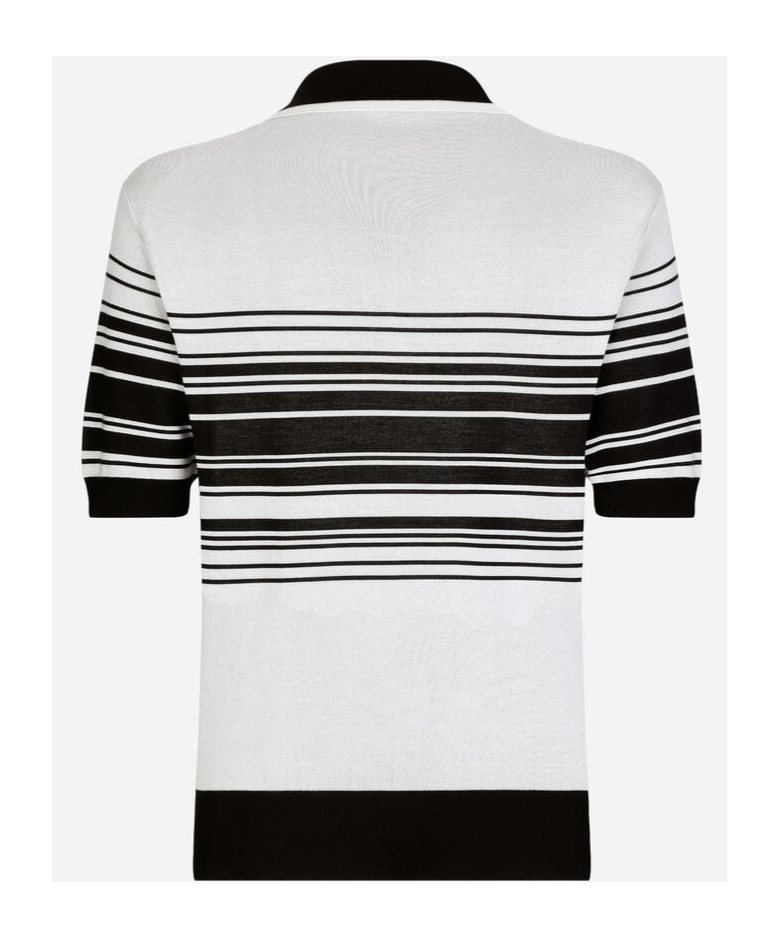 Dolce & Gabbana Stripe-print Silk Polo Shirt In White