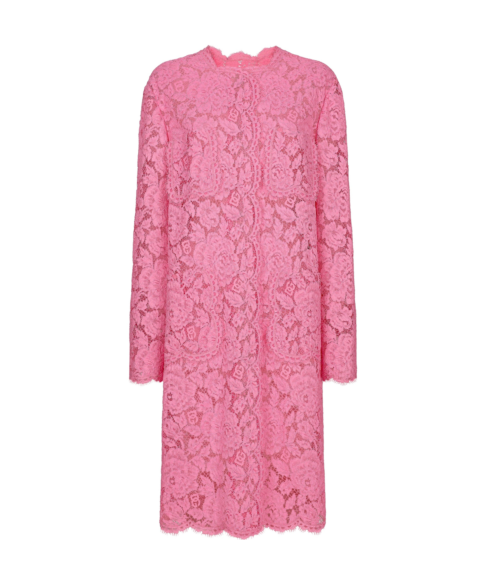 Dolce & Gabbana Floral-lace Single-breasted Coat In Pink