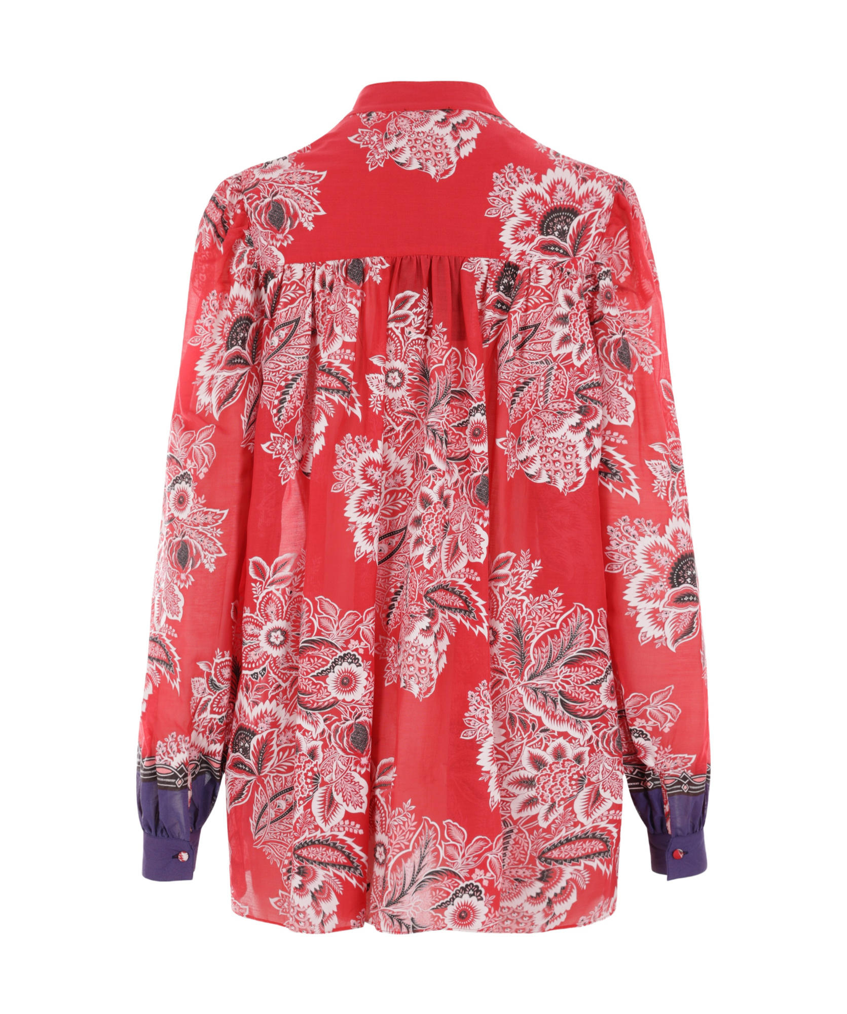 Etro Pintucked Floral-print Cotton And Silk-blend Voile Blouse In Red