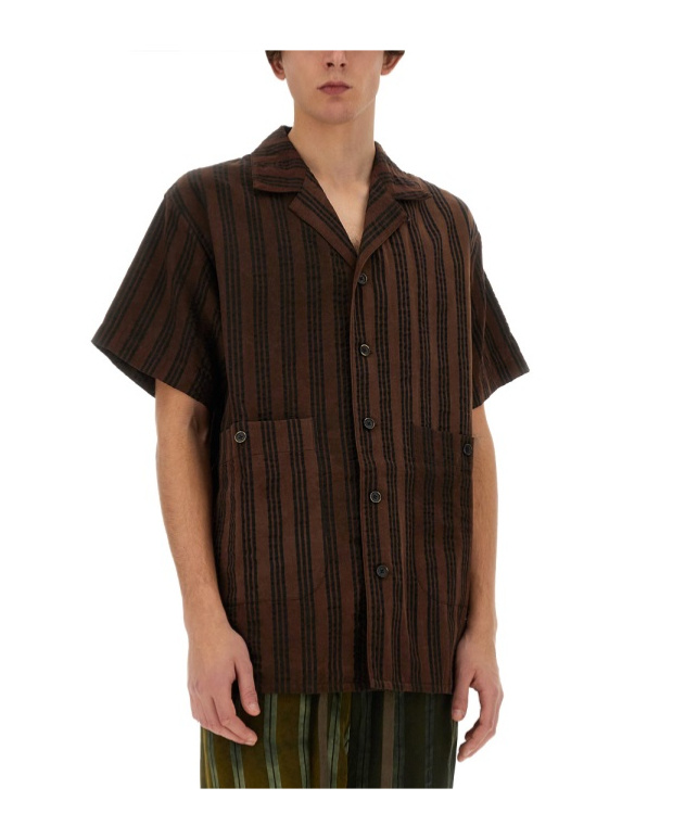 Uma Wang Men's Striped Shirt | Size Large | Um1507 In Black