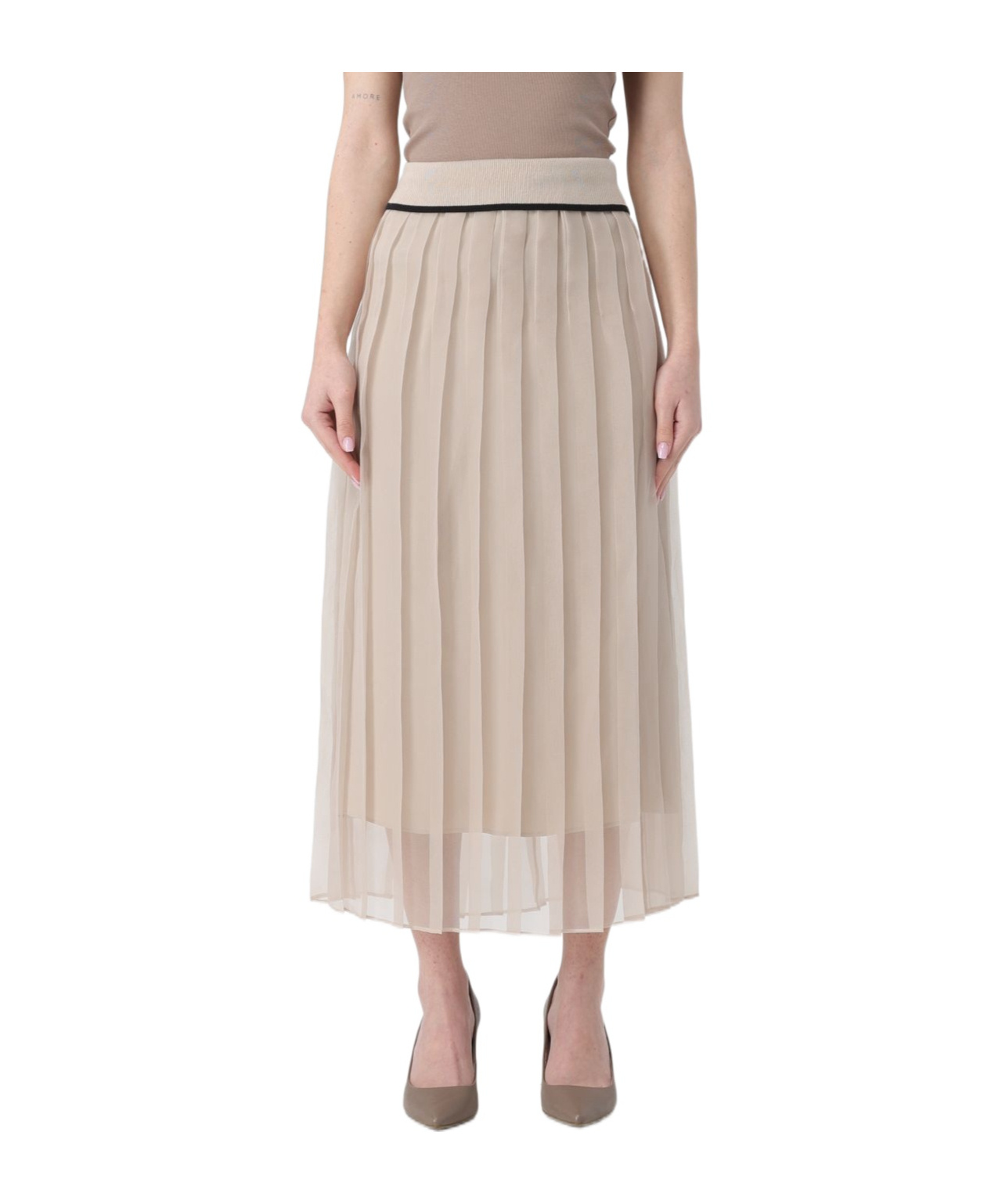 Brunello Cucinelli High-waisted Silk Skirt In Nude