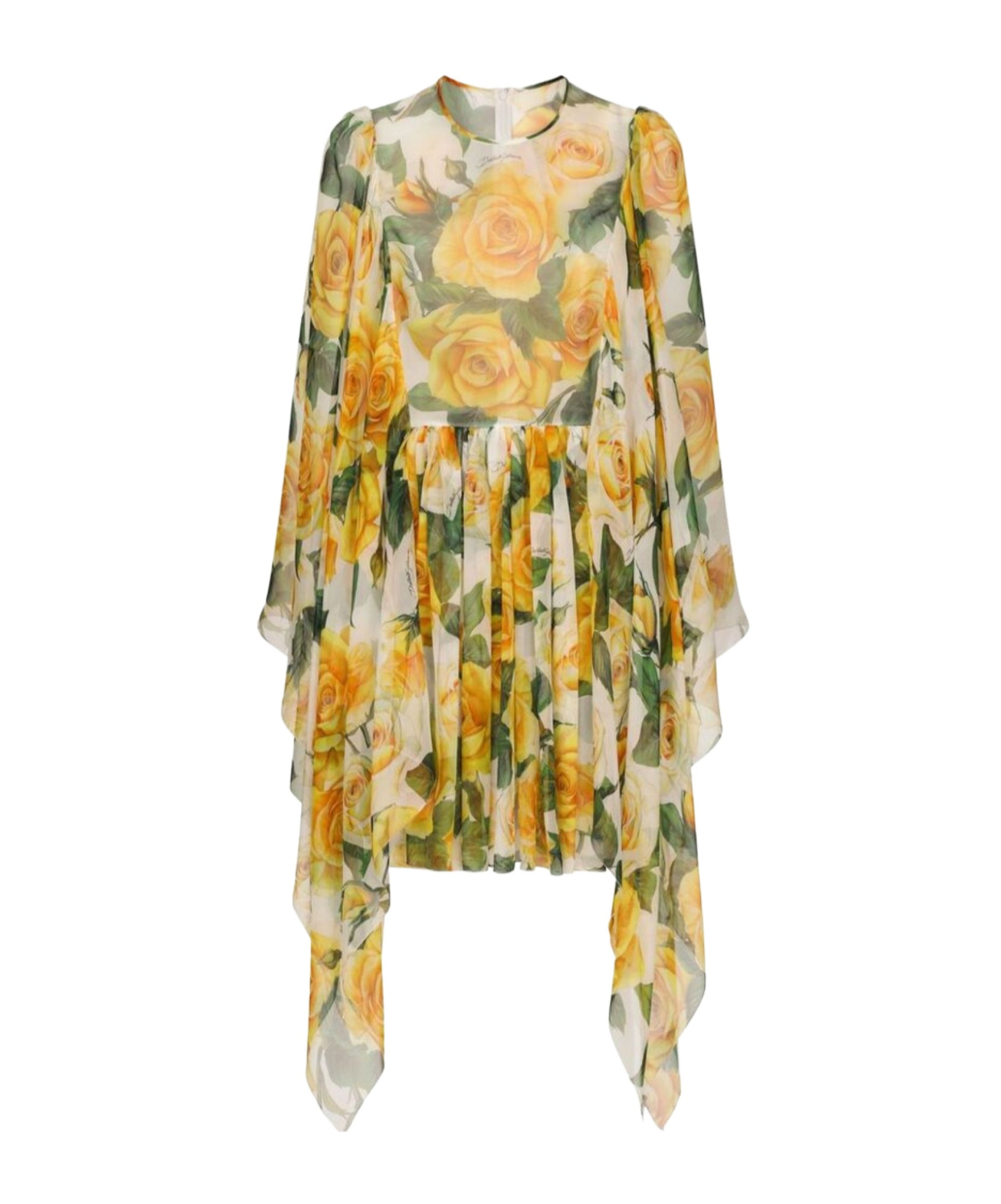 Dolce & Gabbana Silk Chiffon Rose-print Dress In Nude
