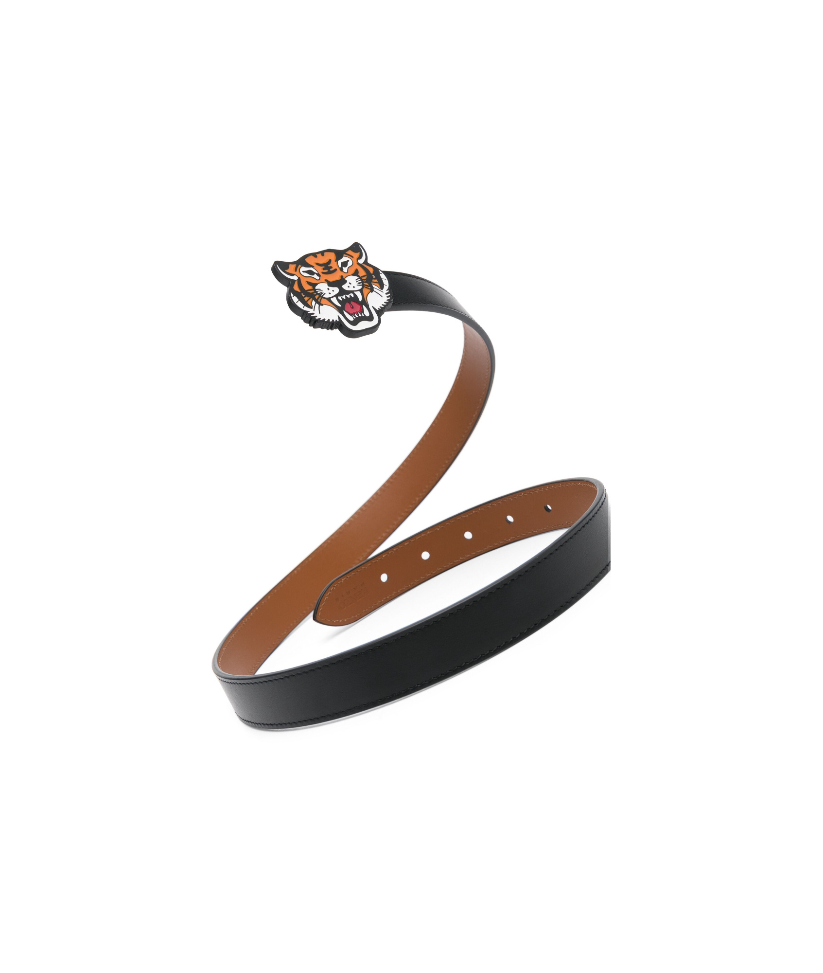 Kenzo Reversible Leather Belt Tiger Buckle In Black