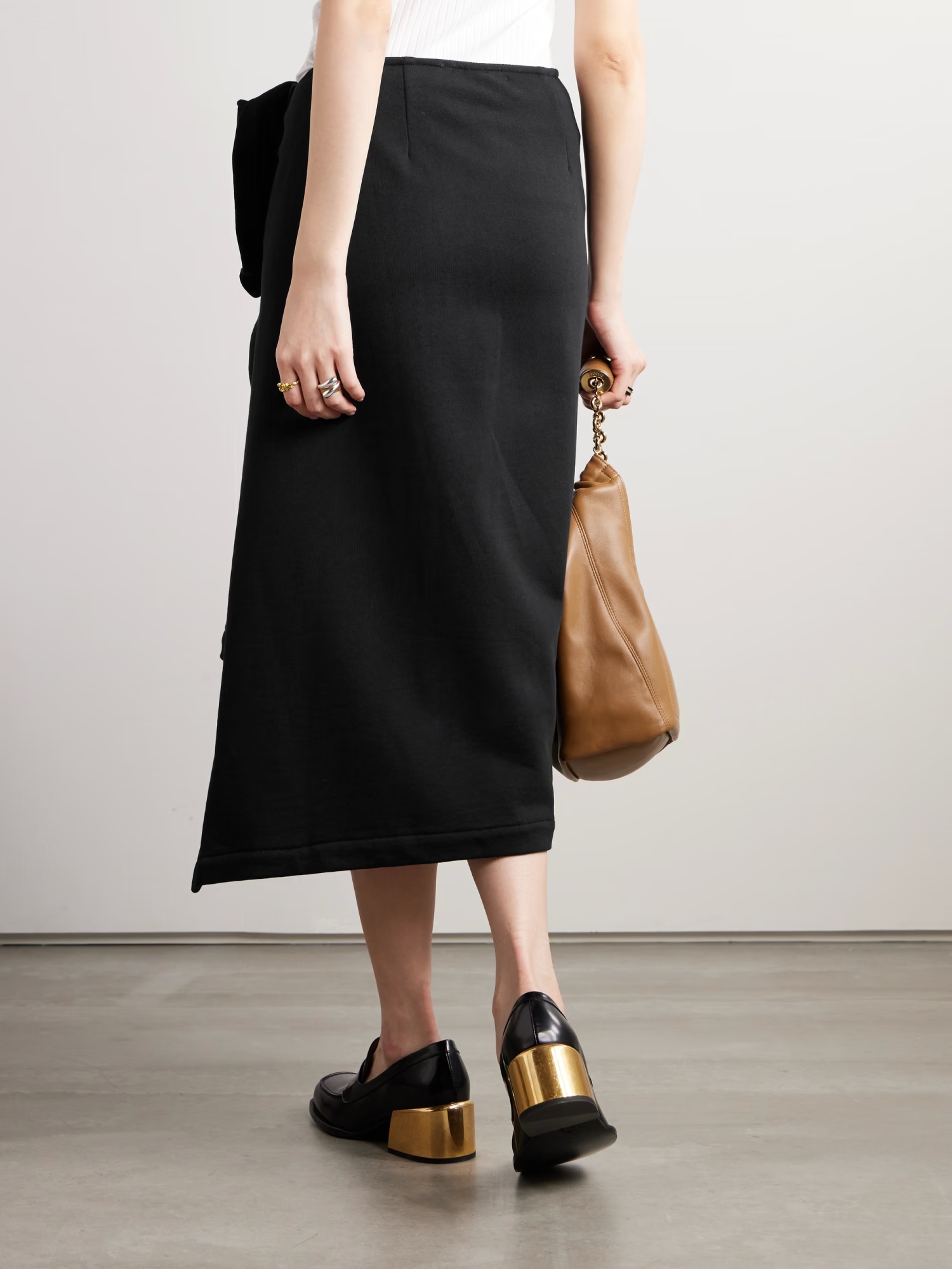 Dries Van Noten Ruffle-trim Cotton Midi Skirt In Black