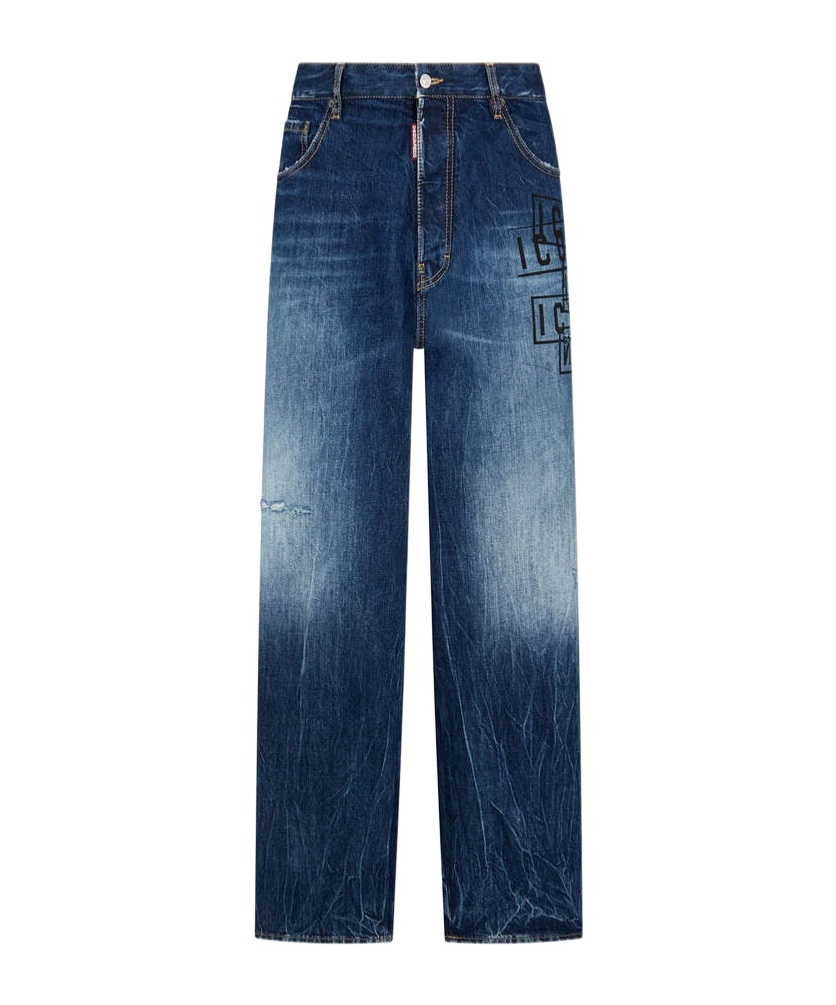 Dsquared2 Icon-print High-rise Straight-leg Jeans In Blue