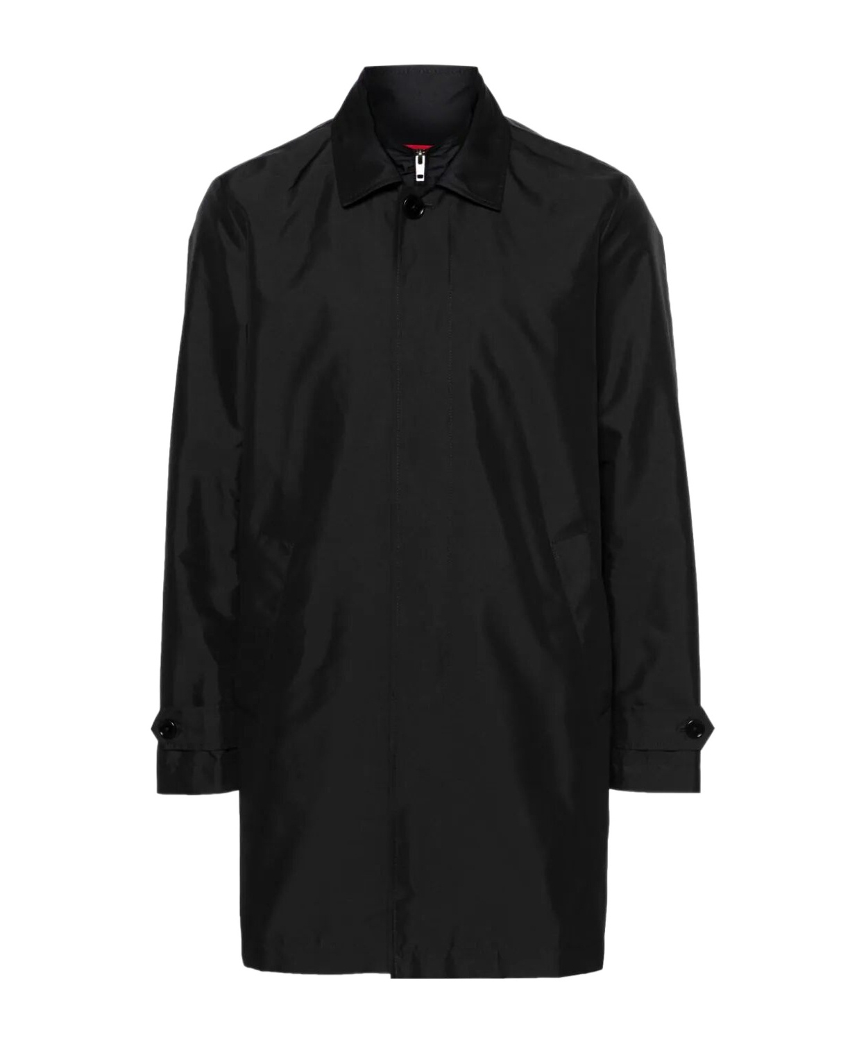 Fay Layered Long Sleeve Buttoned Waterproof Coat In Black