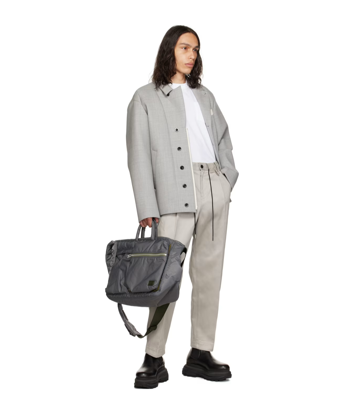 Sacai Gray Suiting Bonding Jacket In Gray
