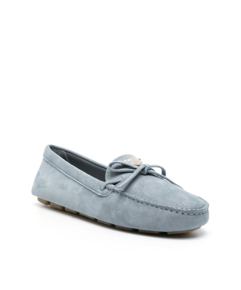 Prada Enamel-logo Suede Driving Shoes In Blue