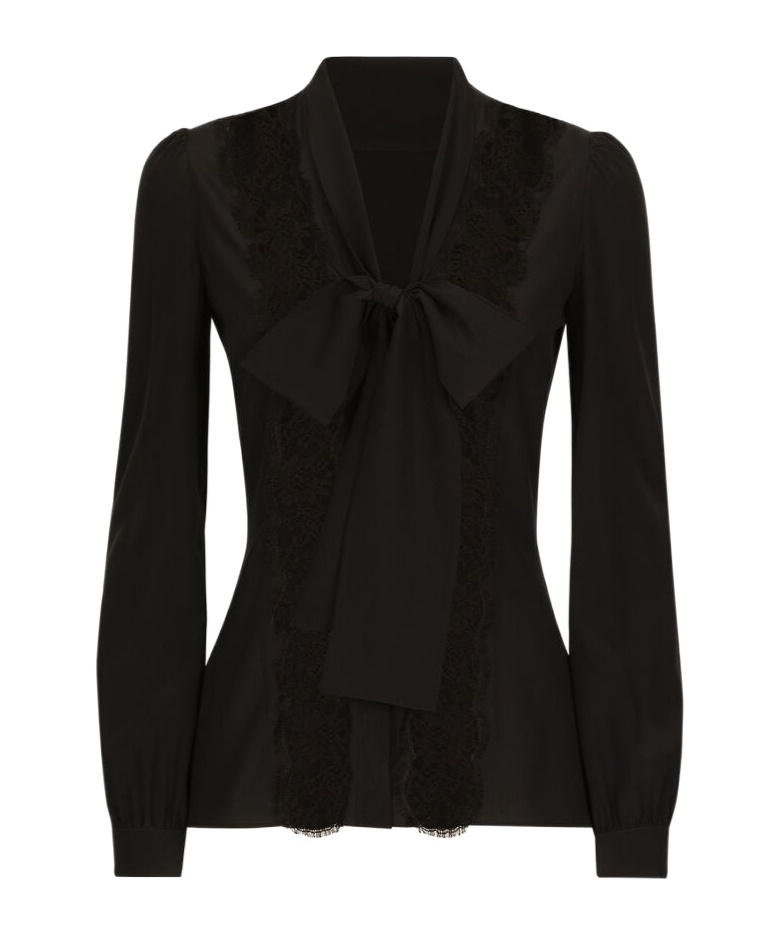 Dolce & Gabbana Bow-detailed Satin Shirt In Black