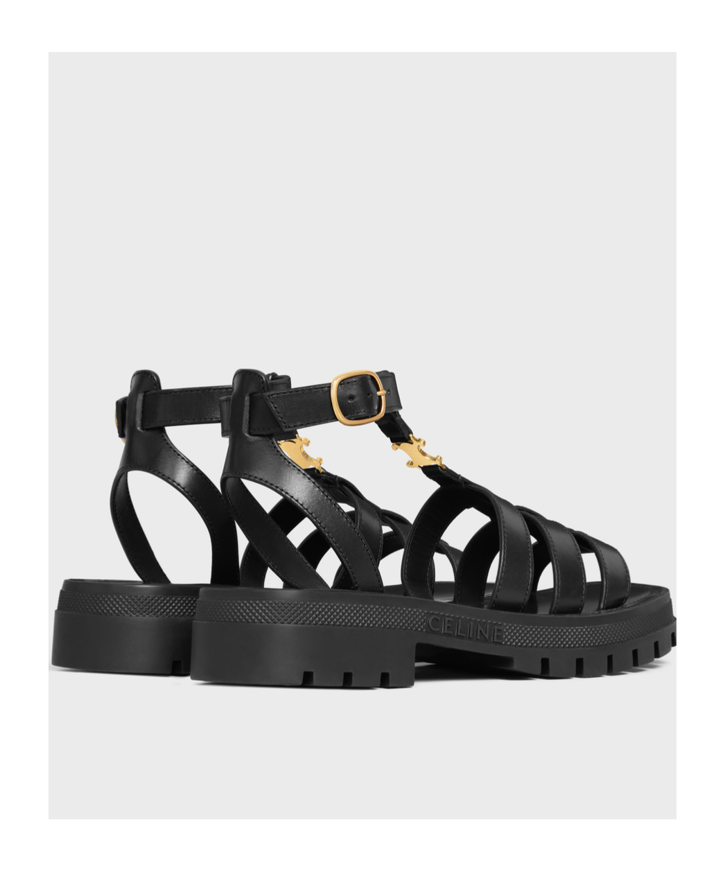 Celine Logo Buckle Platform Sandals In Black