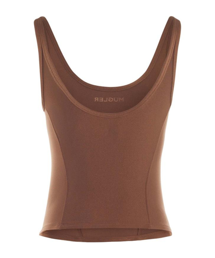 Mugler Embossed-logo Corset-style Top In Brown