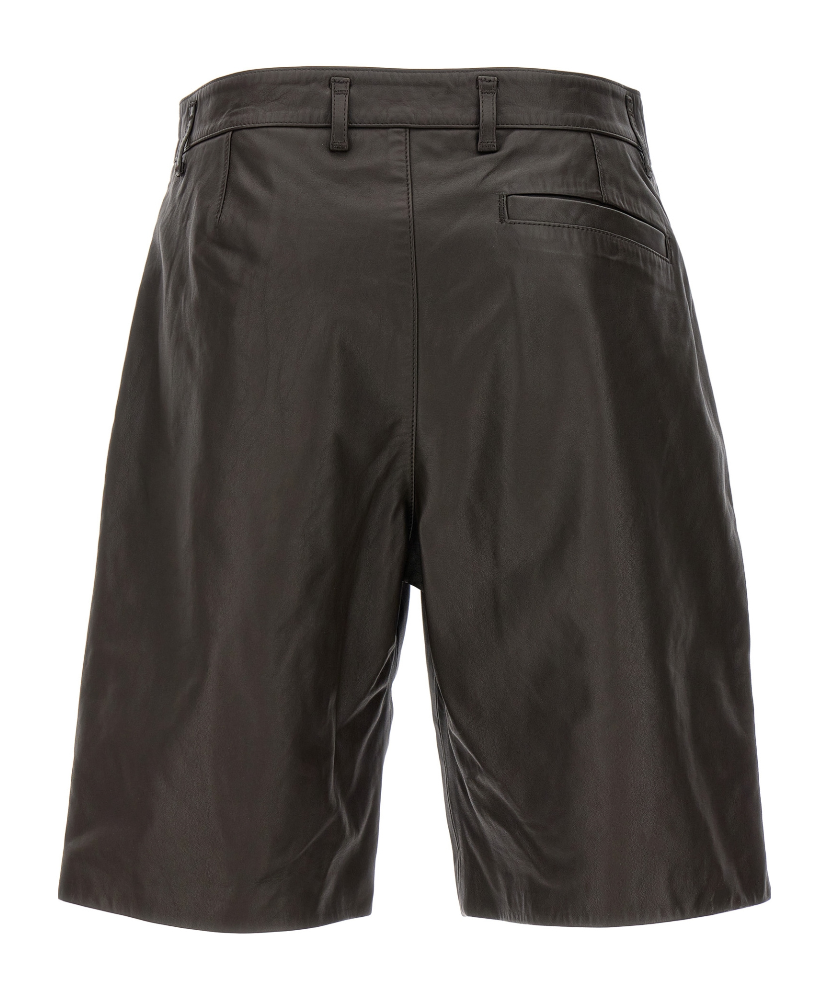 Lemaire Brown Leather Bermuda Shorts In Green