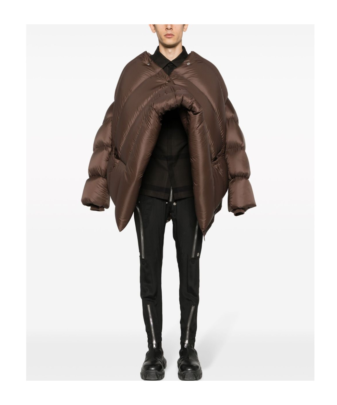 Rick Owens Funnel-neck Padded Coat In Brown