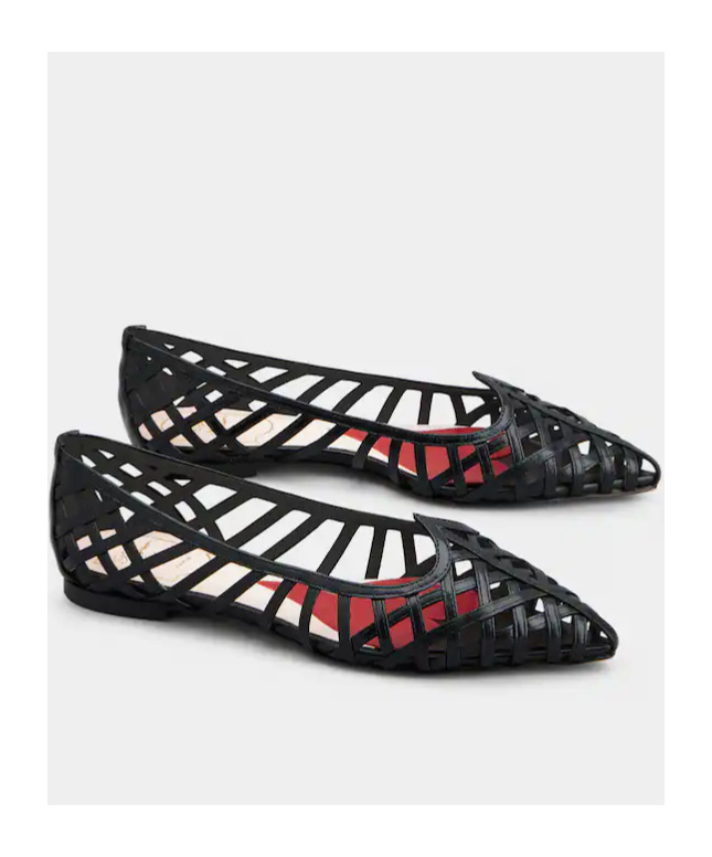 Roger Vivier Leather Point Toe Ballet Flats With Cut-out Details In Black