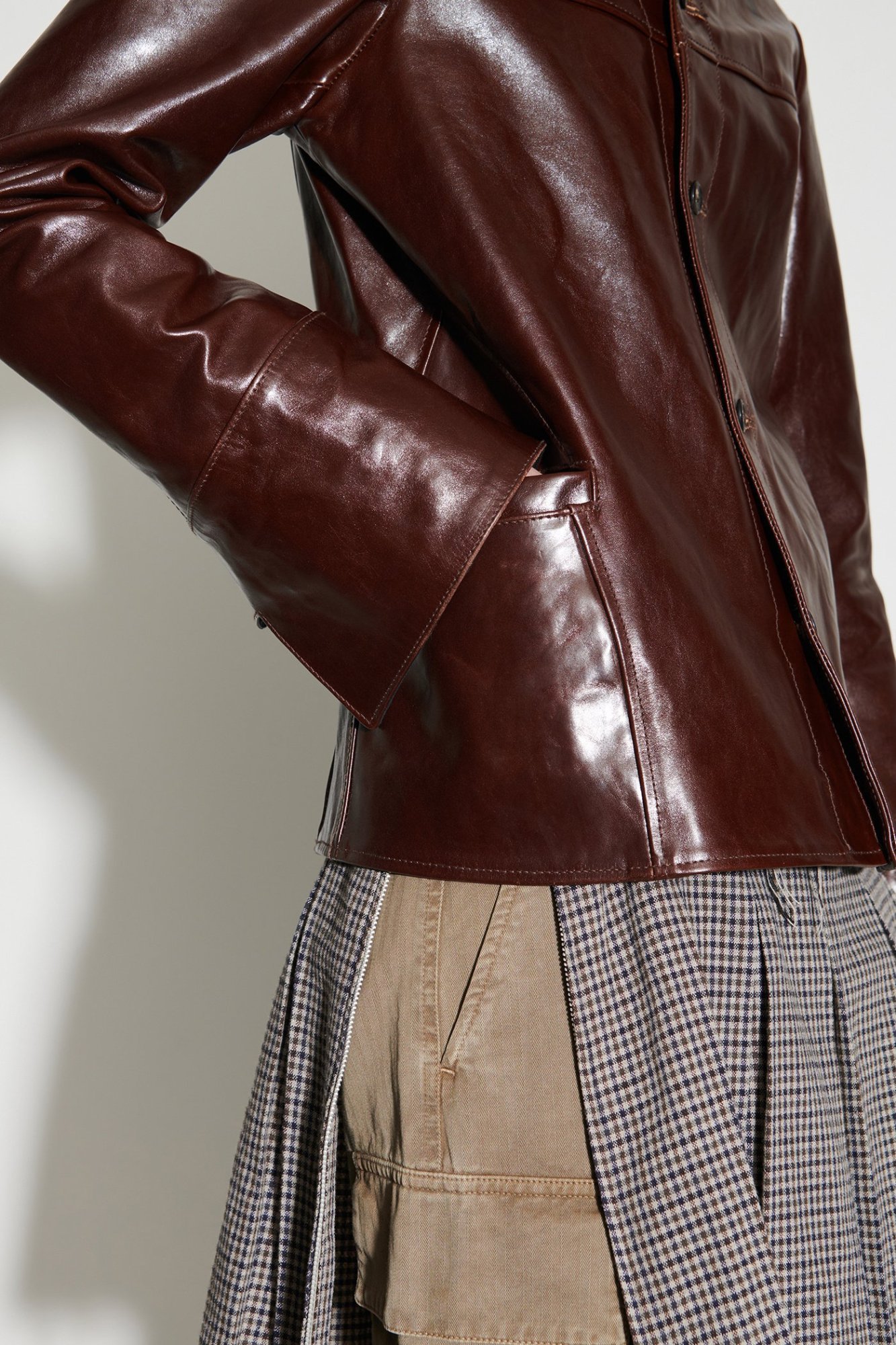 Our Legacy Long-sleeved Leather Jacket In Brown