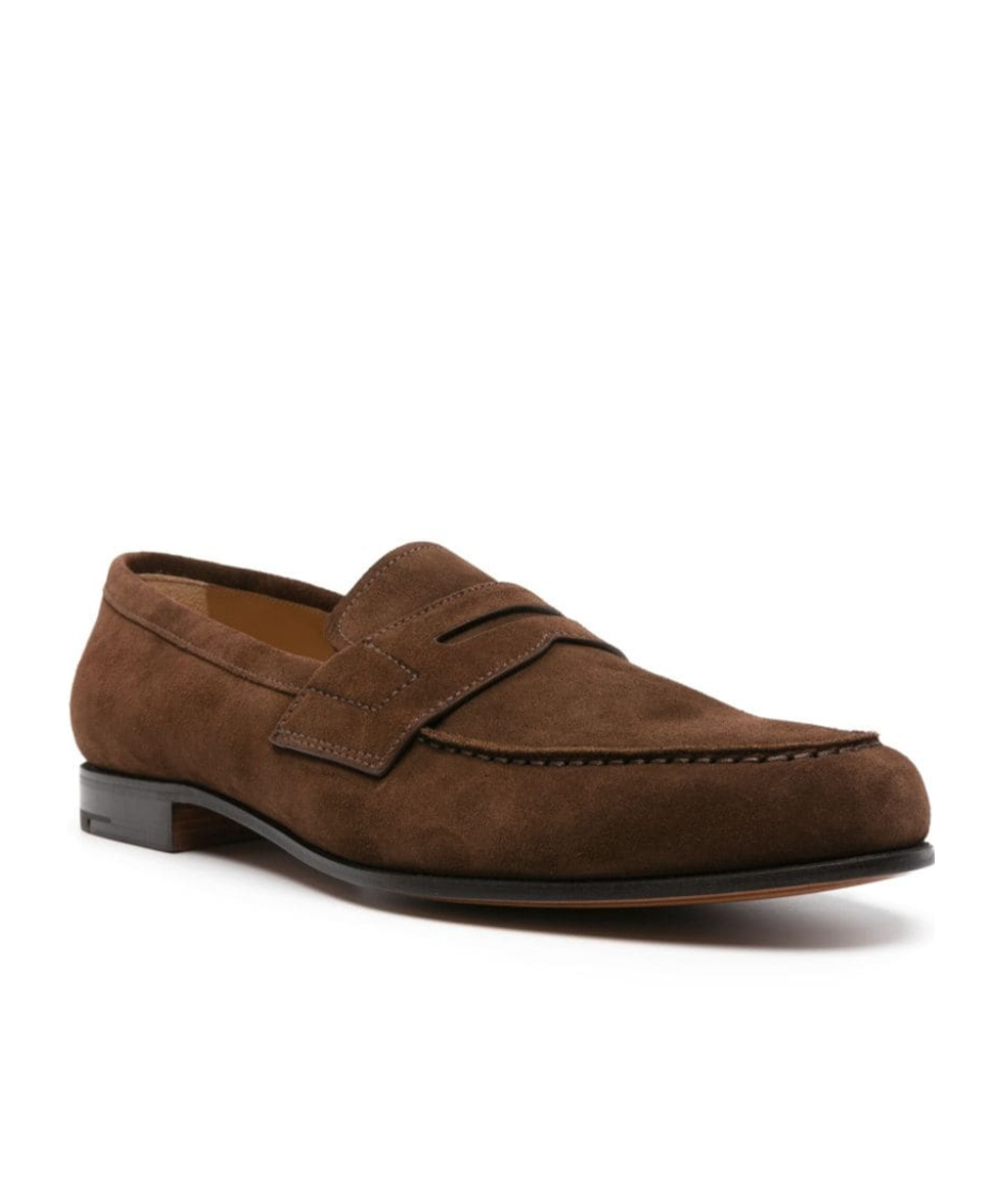 Church's Round Toe Suede Loafers With Penny Strap In Brown