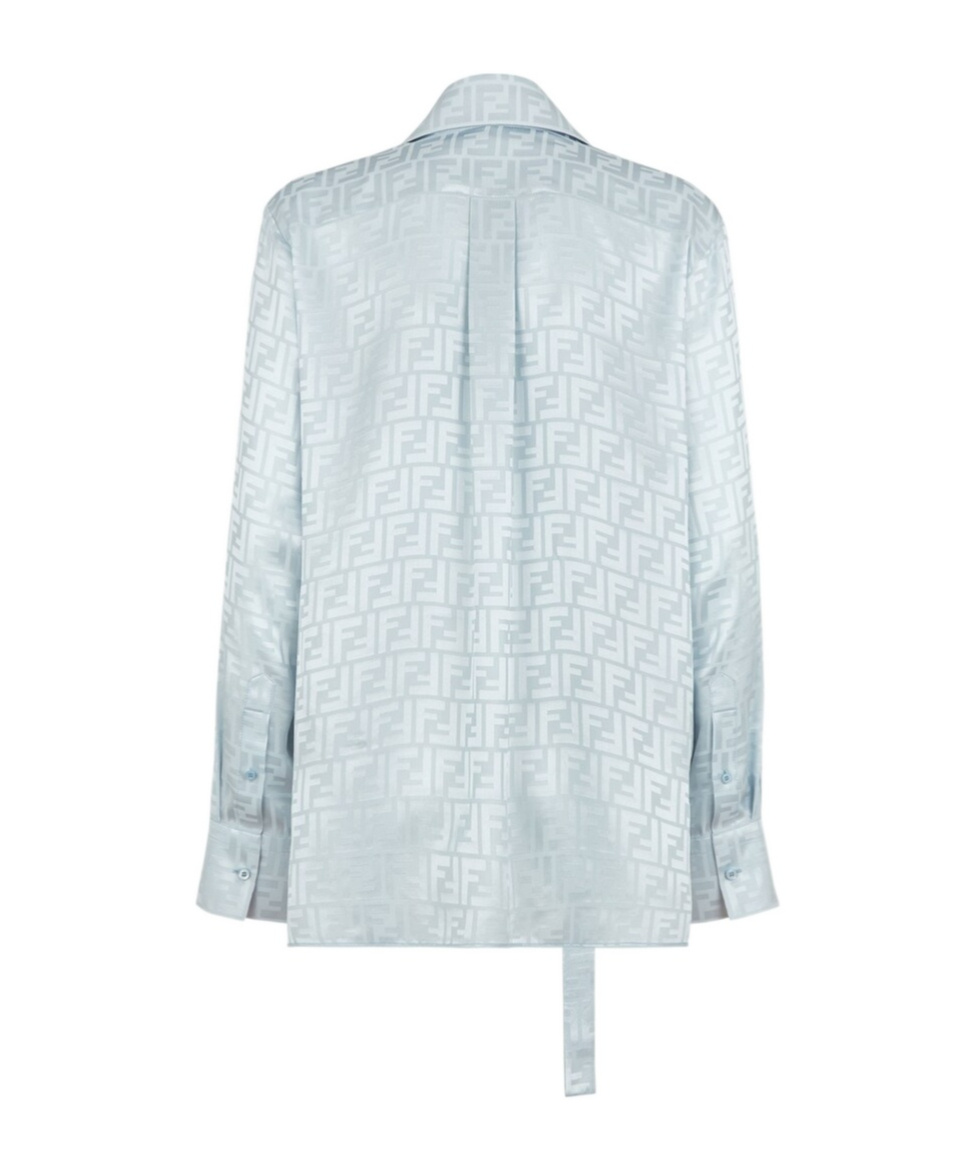 Fendi All-over Ff Printed V-neck Satin Shirt In White