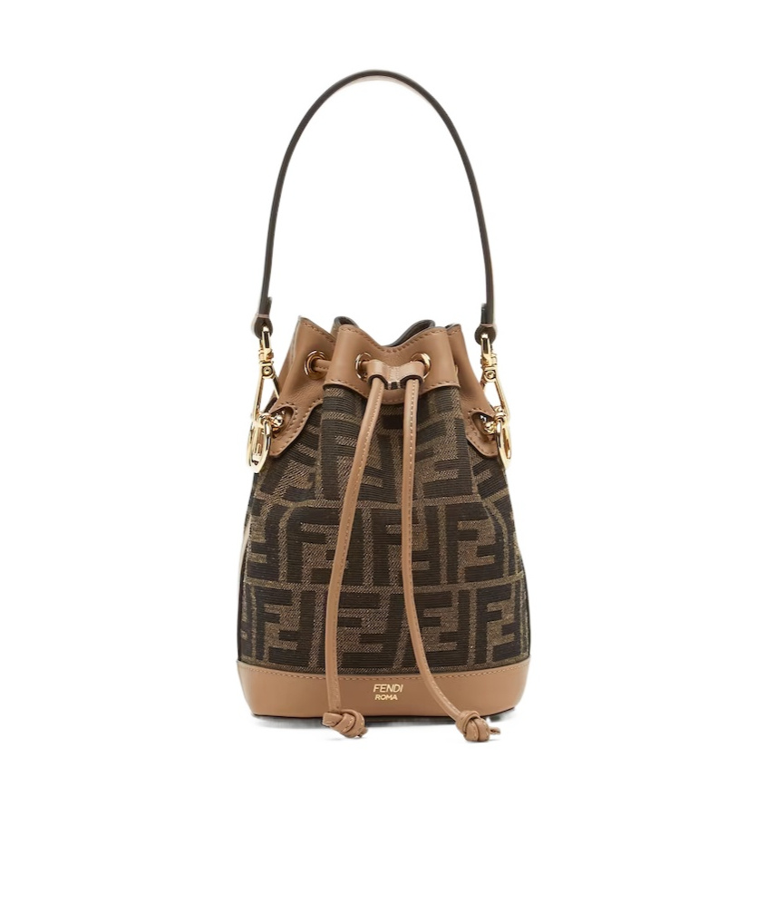 Fendi Women Mini Mon Tresor Ff Jacquard Fabric And Leather Bucket Bag In Brown