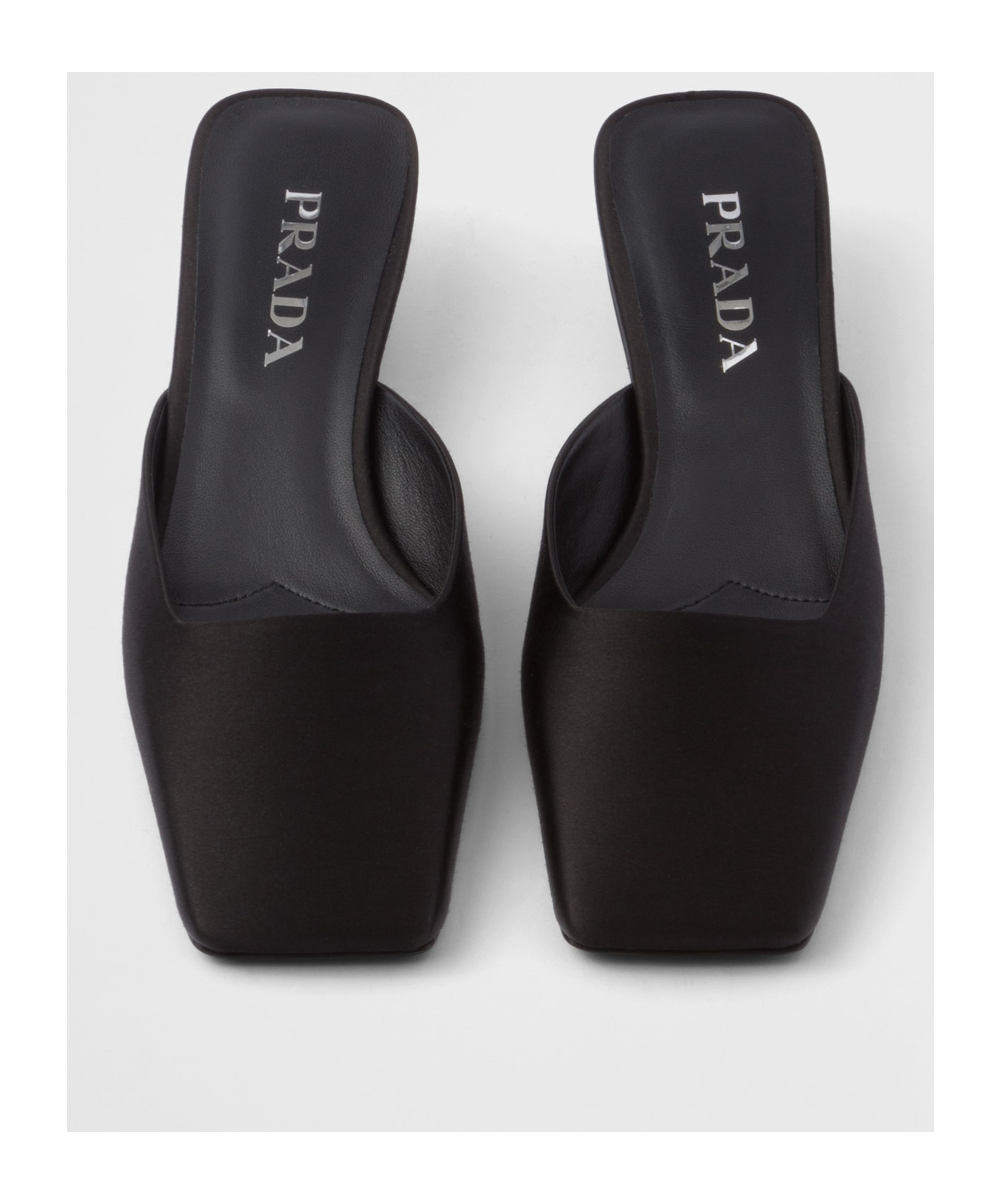 Prada Satin Square-toe Ballerina Mule Pumps In Black