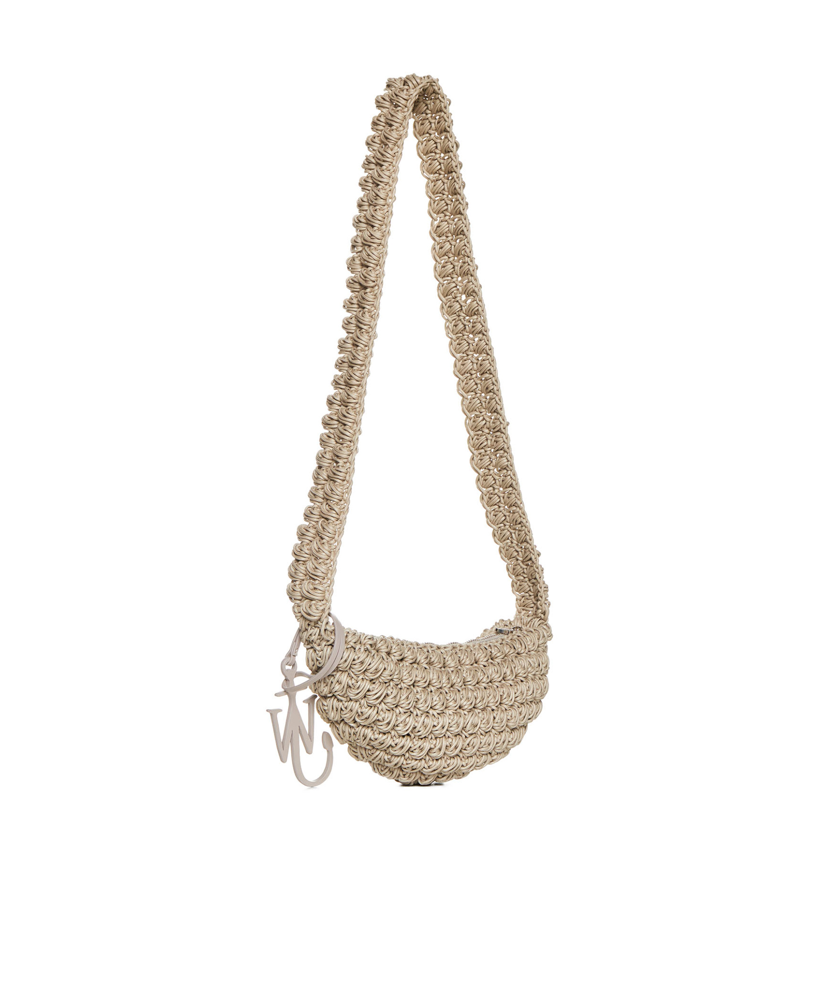 Jw Anderson Popcorn Leather-trimmed Crocheted Cotton Shoulder Bag In Nude