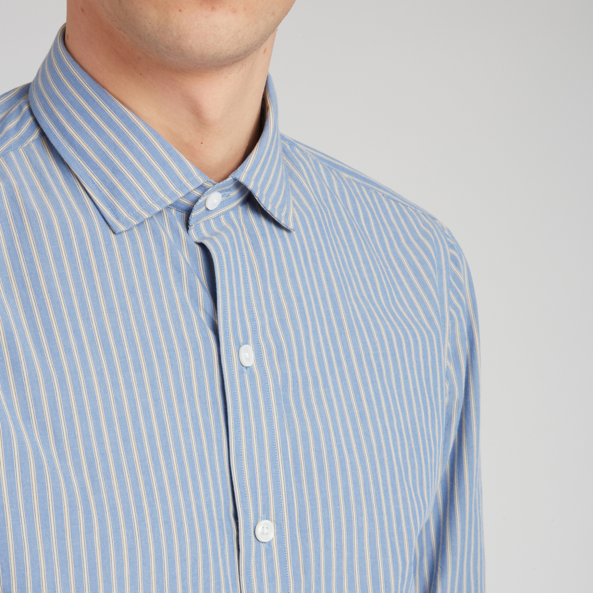 Salvatore Piccolo Striped Long-sleeved Shirt In Blue