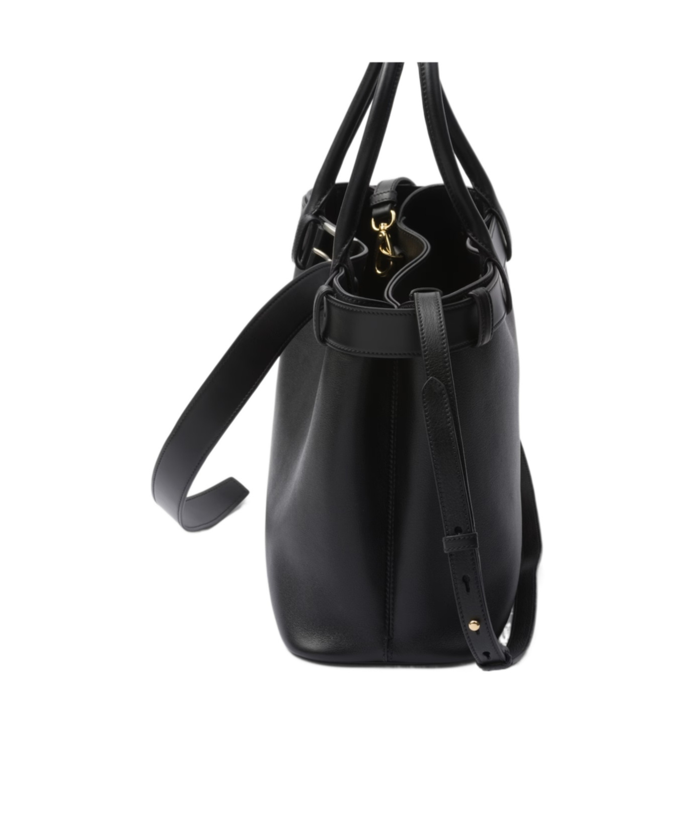 Prada Buckle Large Leather Handbag With Belt In Black