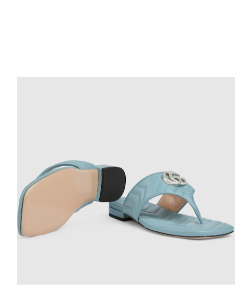 Gucci Double G-clip Toe Slippers In Blue