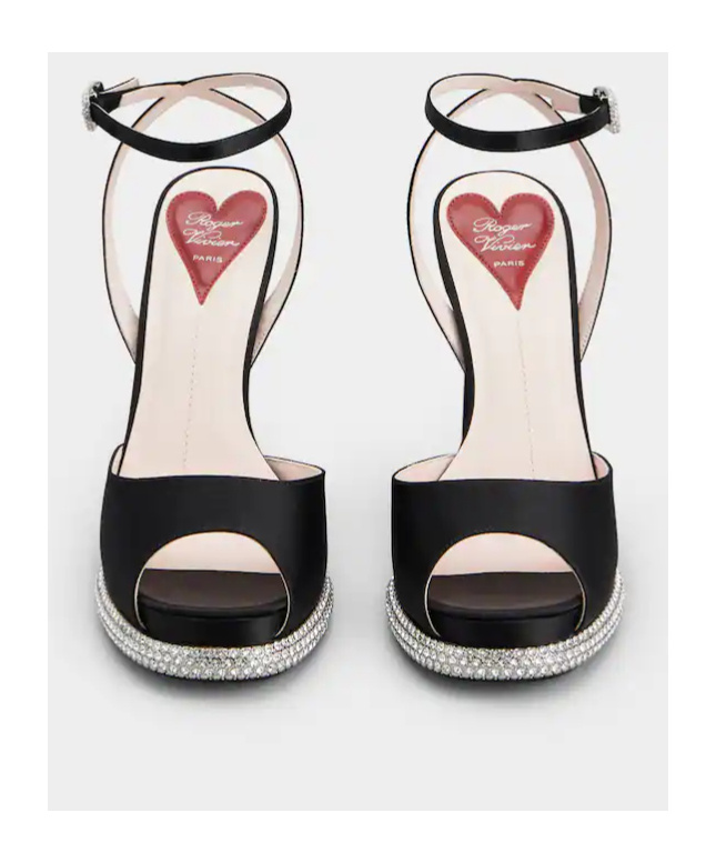 ROGER VIVIER VIV' CHOC STRASS PLATFORM SANDALS IN SATIN