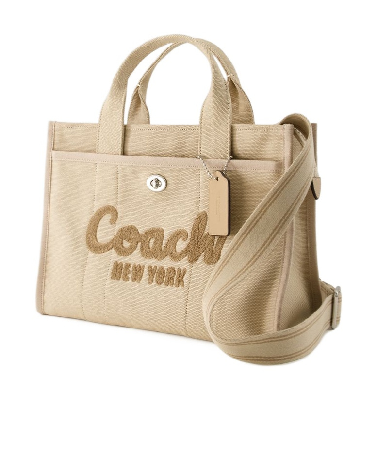 Shop Coach Logo Flocked Zip-up Tote Bag In Nude