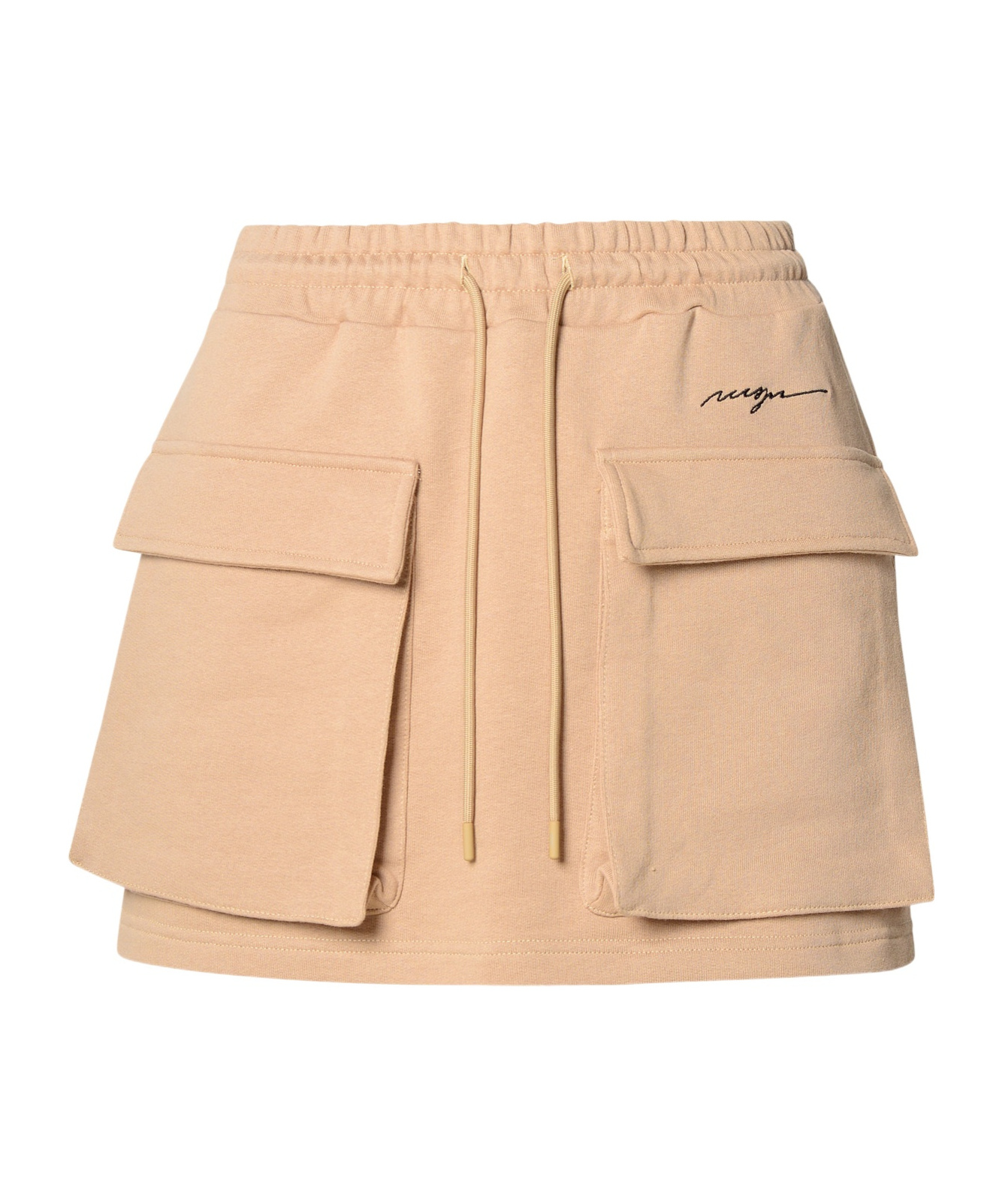 Msgm Embroidered-logo Jersey Mini Skirt In Nude