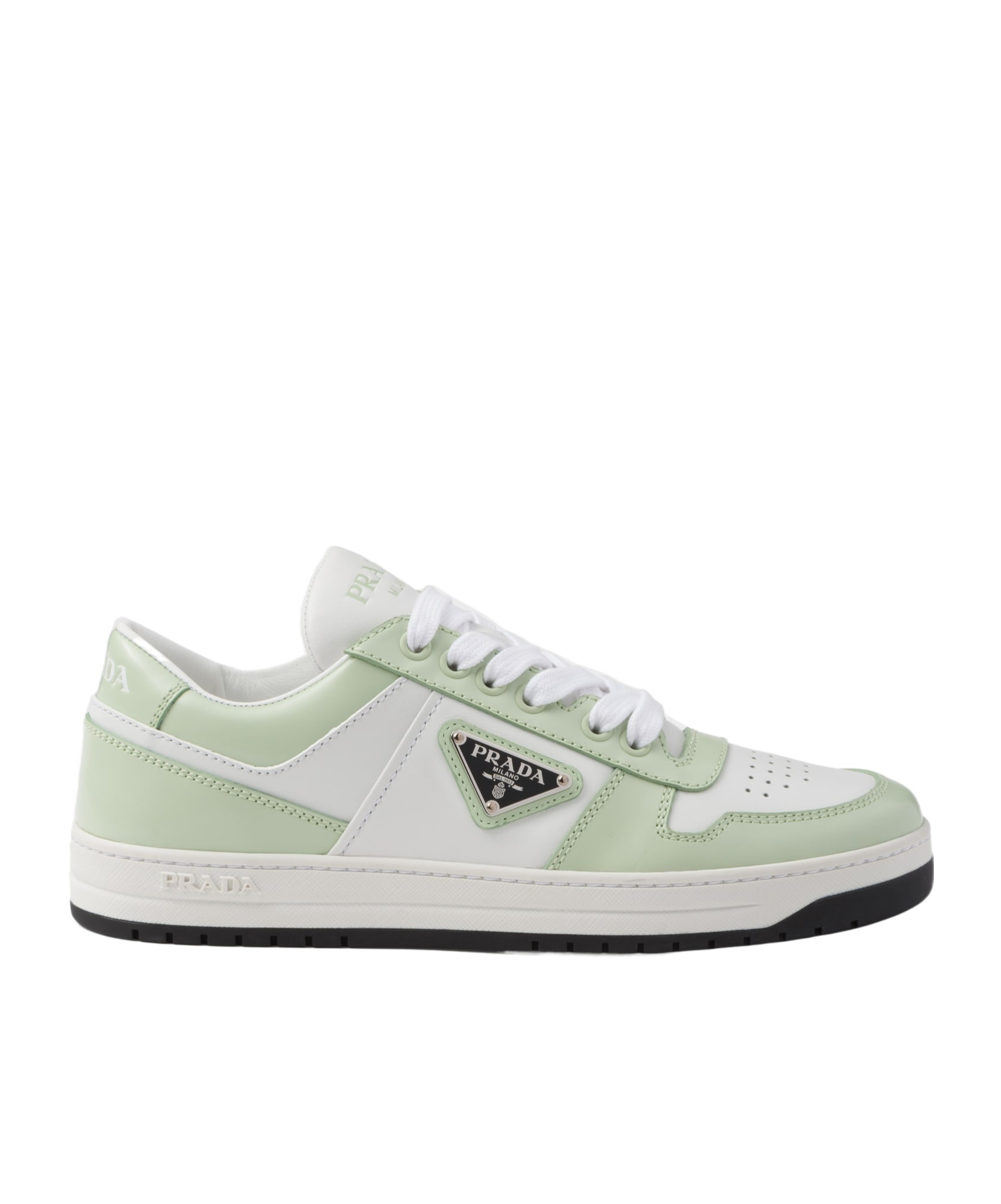 Prada Downtown Leather Sneakers In Gray
