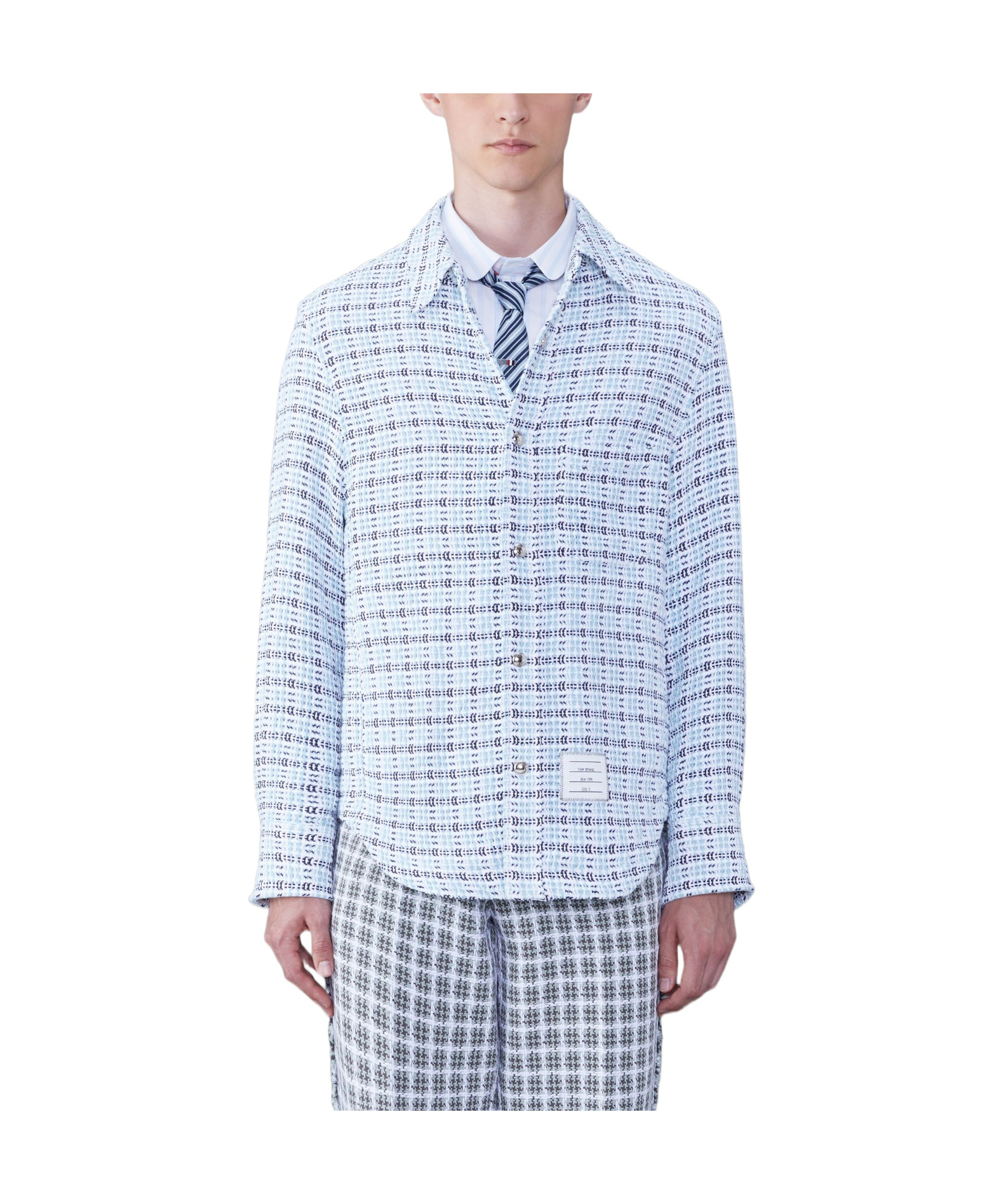 Thom Browne Mens Medium Blue Check-pattern Slip-pocket Regular-fit Cotton Shirt In Blue