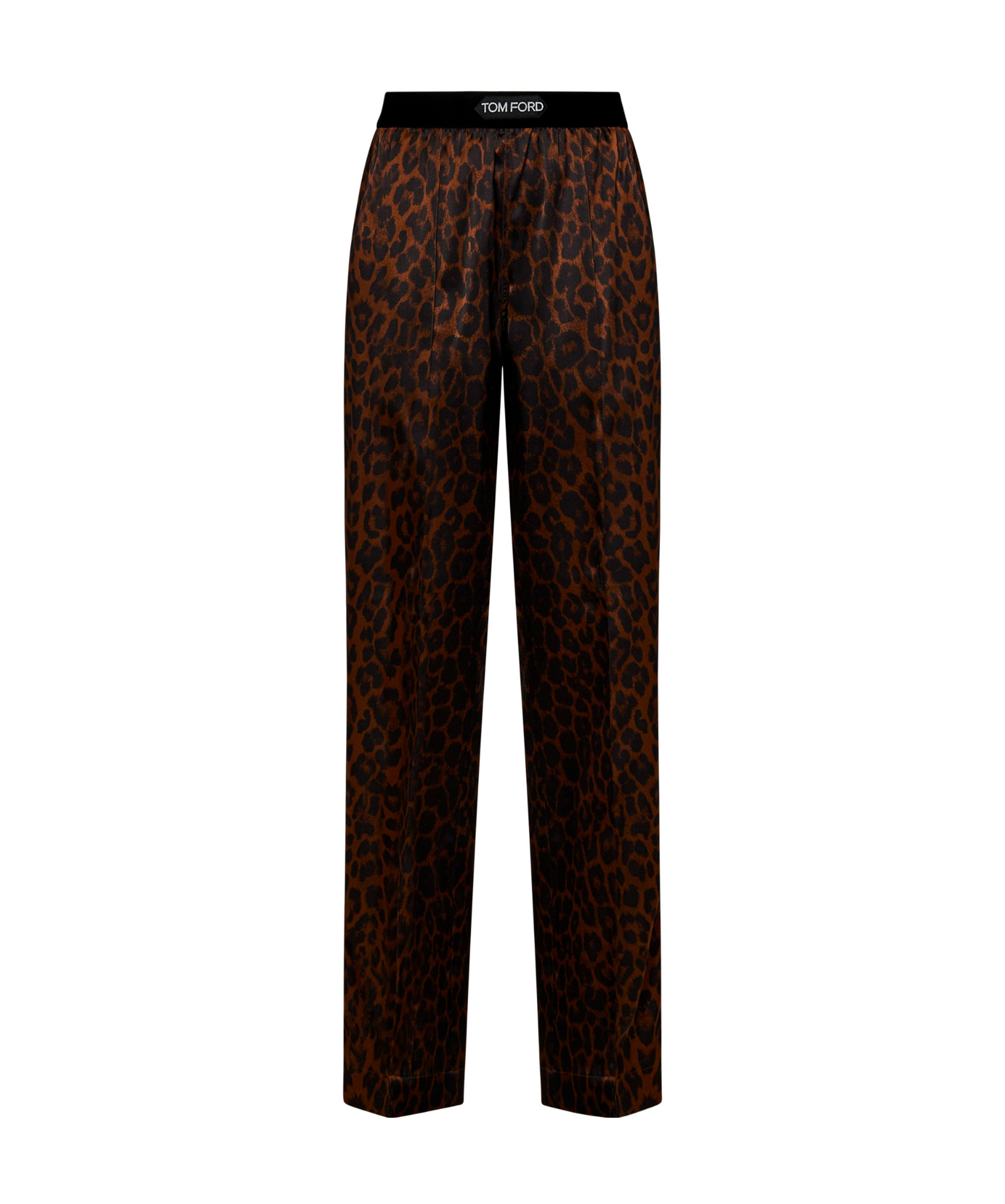 Tom Ford Tomford Trs Trck Pnts Elstc Logo Slk Leopard Prnt Satin In Black