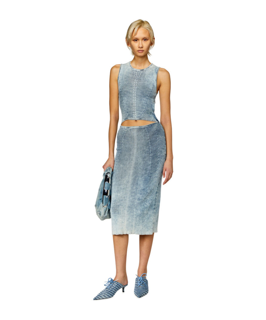 Diesel M-taryn Ribbed Midi Dress In Blue